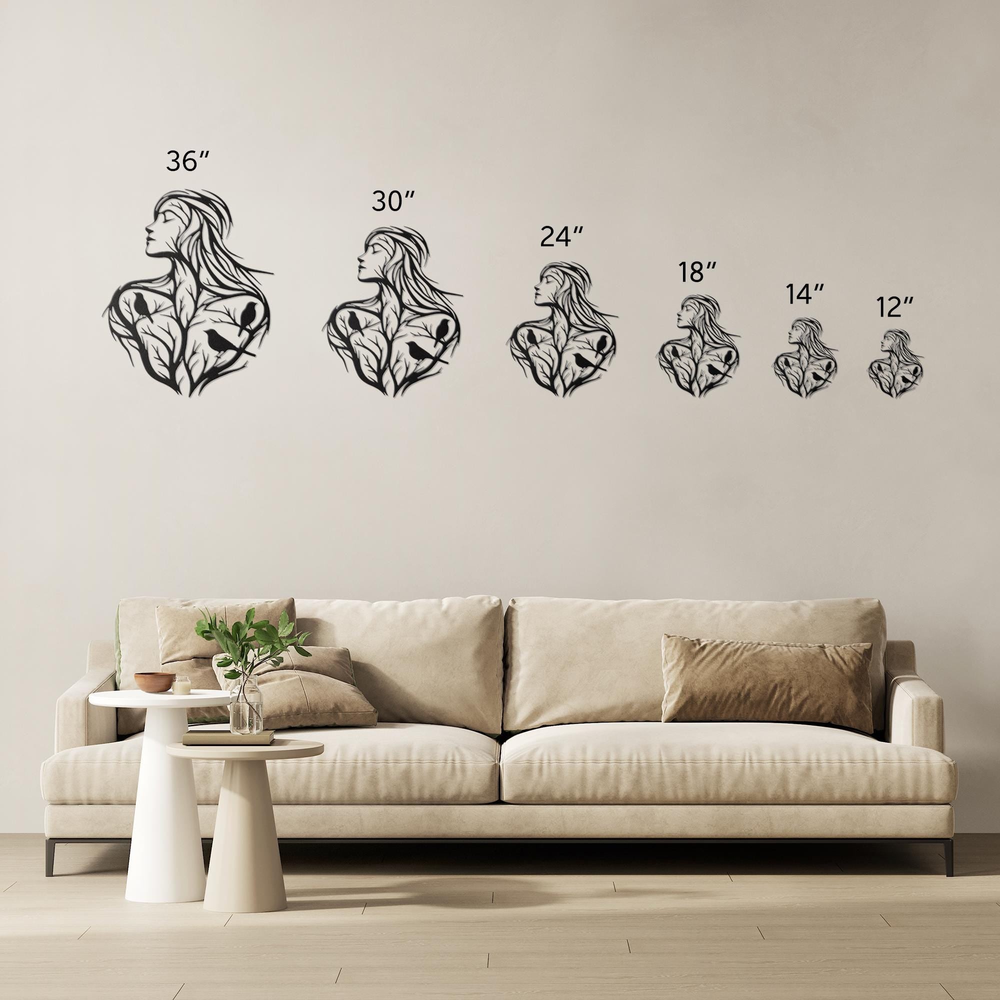 Tree of Life Woman Metal Wall Art | Boho Silhouette with Birds