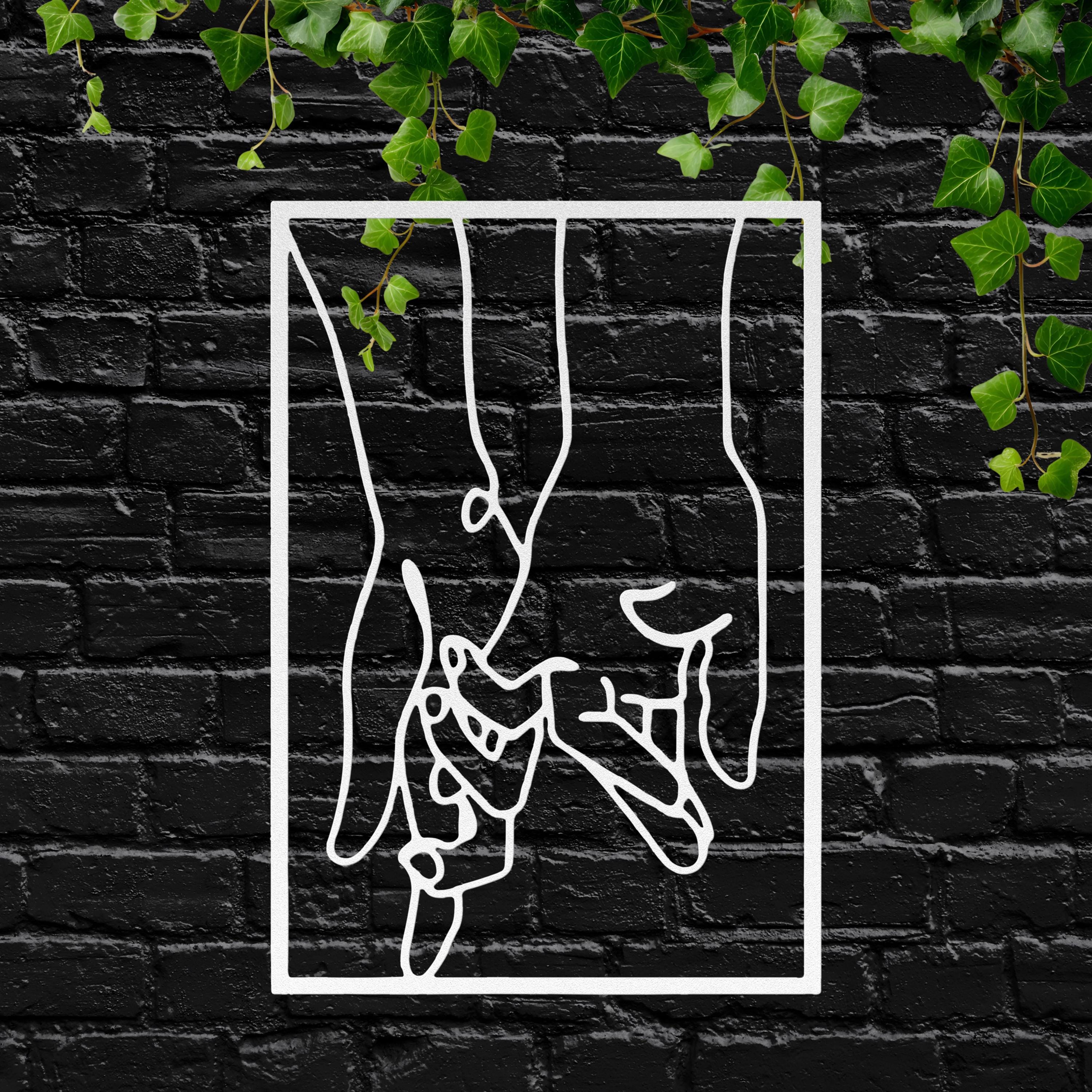 Holding Hands Metal Wall Art, Romantic Couple Line Sign, Wedding Anniversary Gift Decor