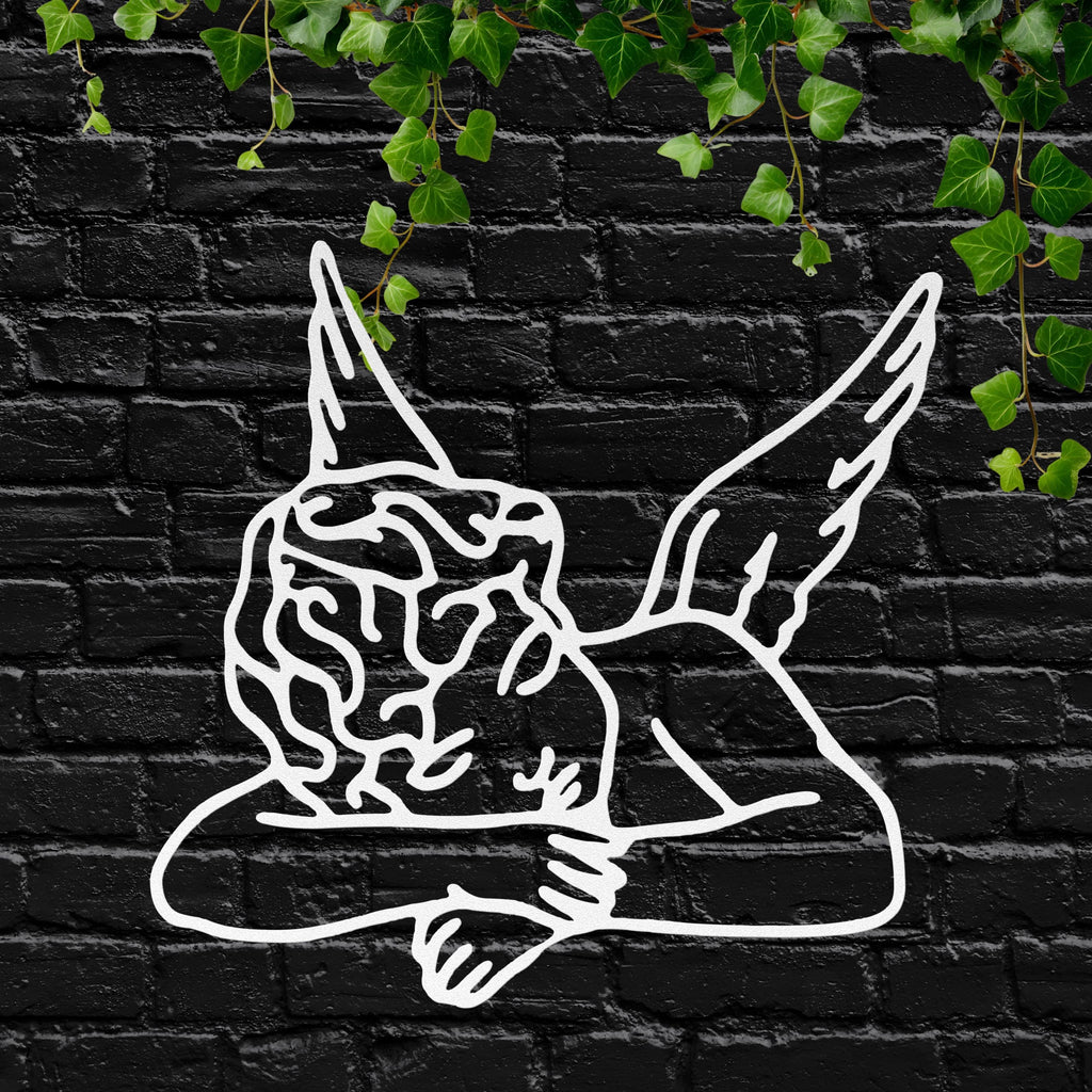 Sleeping Angel Metal Wall Art | Cherub Die-Cut Sign | Ethereal Line Art Home Decor