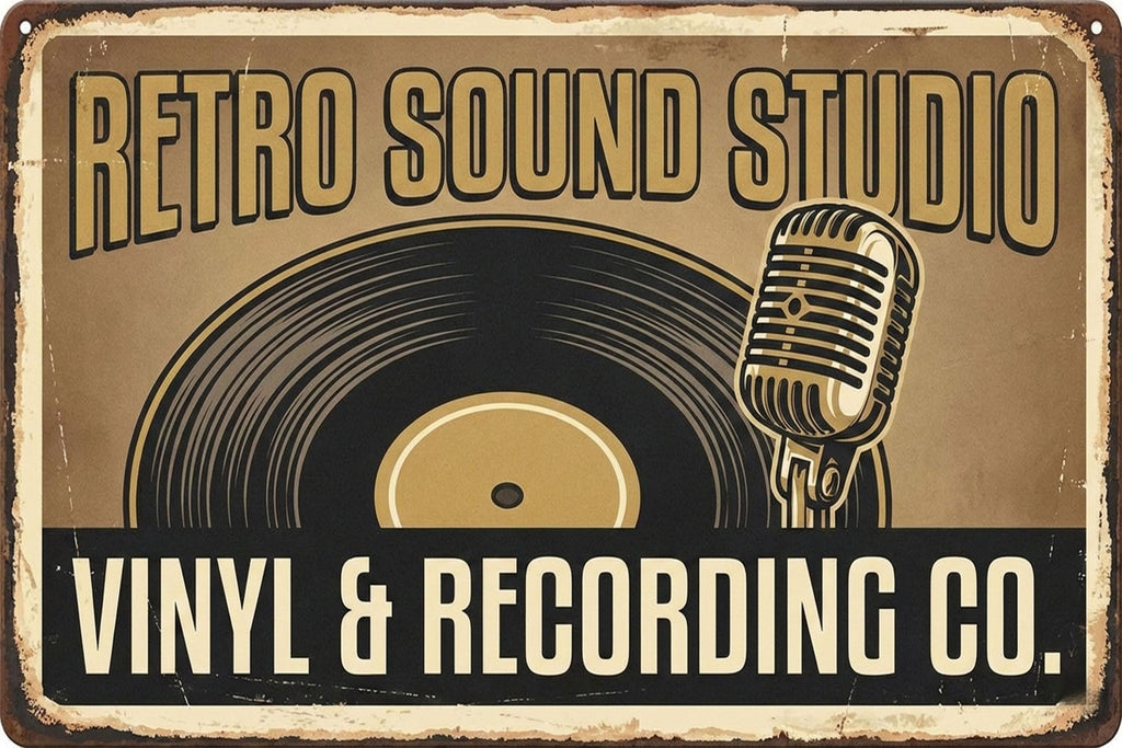 Retro Sound Studio Sign - Custom Metal Wall Plaque with Vintage Microphone Art