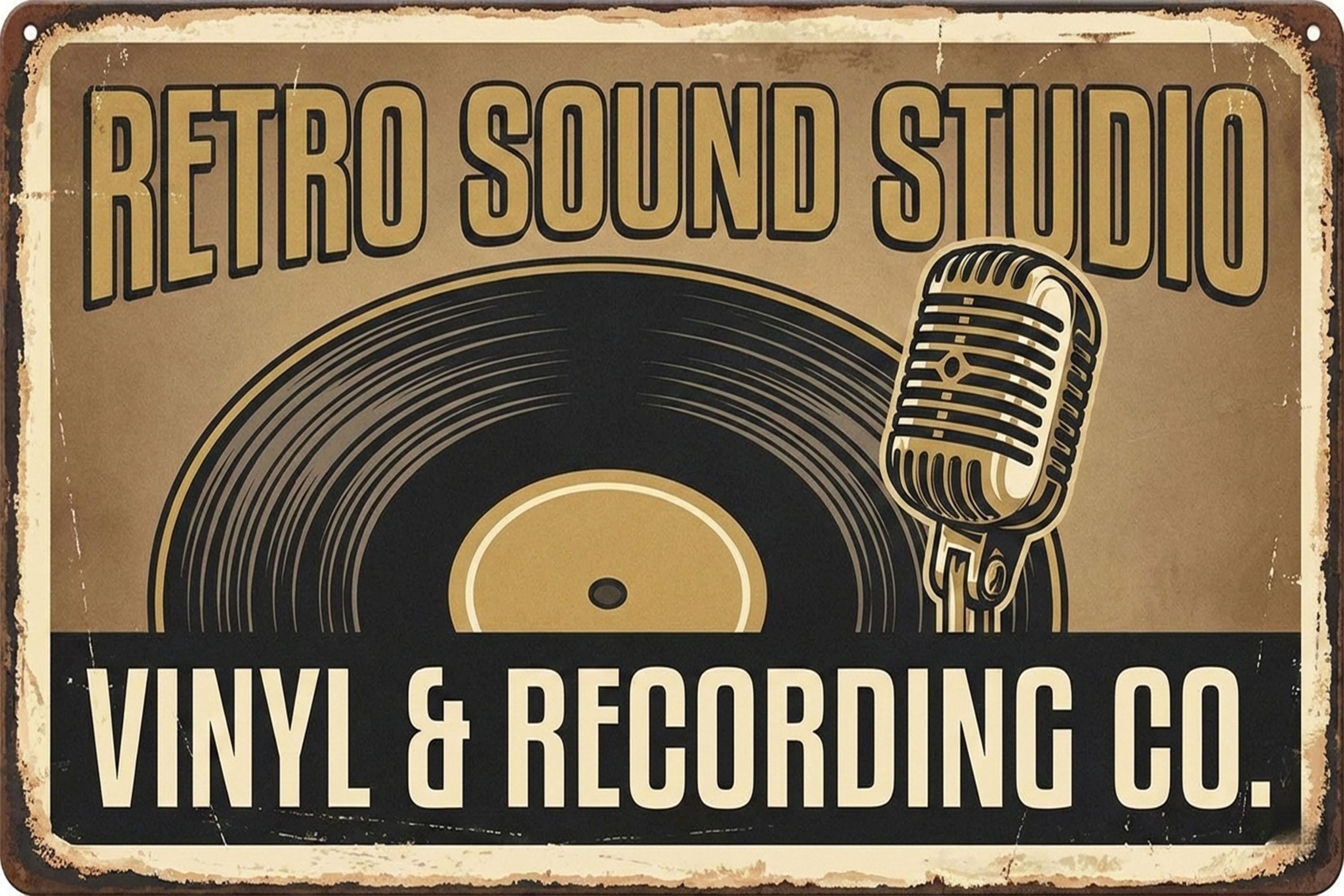 Retro Sound Studio Sign - Custom Metal Wall Plaque with Vintage Microphone Art