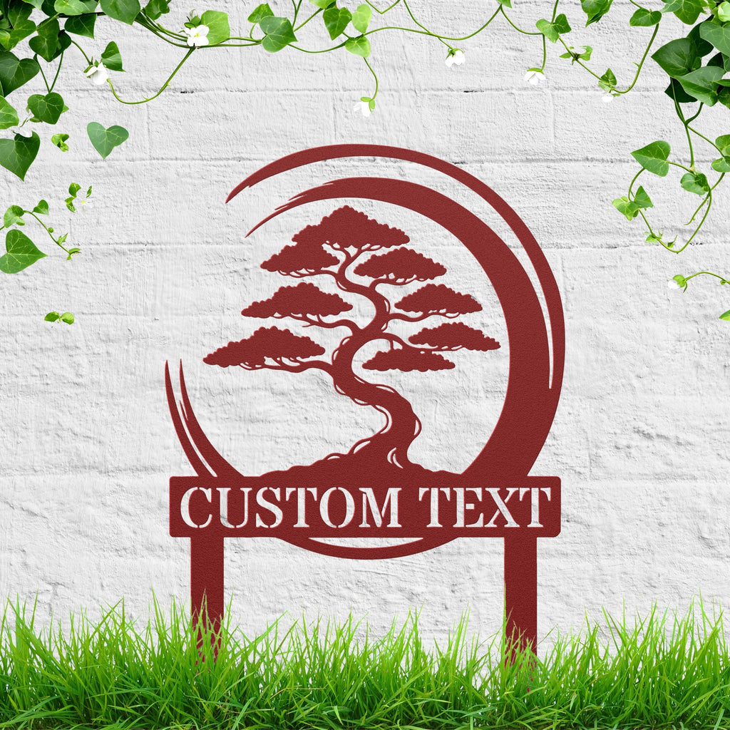 Personalized Bonsai Tree Metal Sign, Garden Stake, Custom Zen Yard Art, Die Cut Gift
