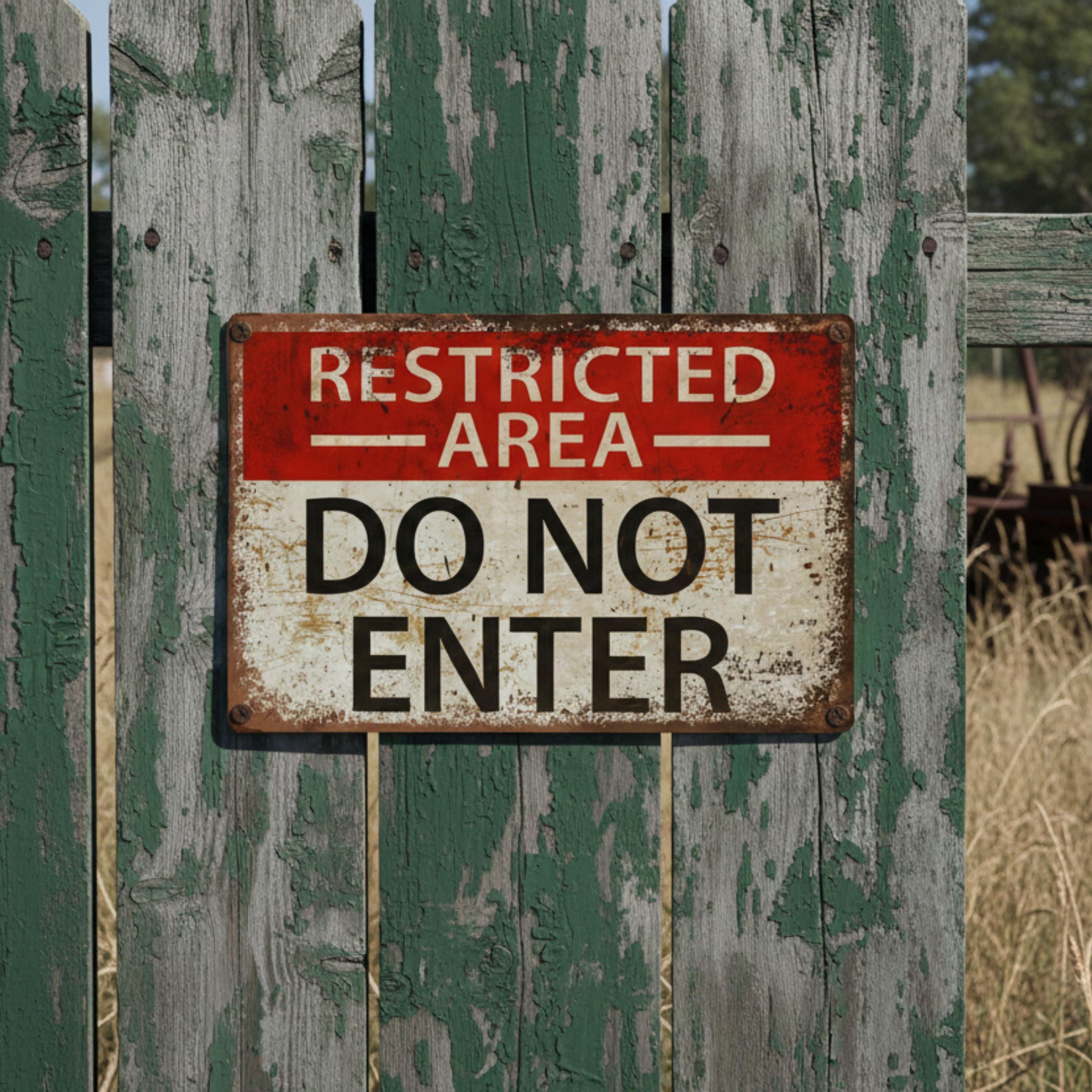 Restricted Area Do Not Enter Metal Sign, Vintage Industrial Wall Art, Garage Decor