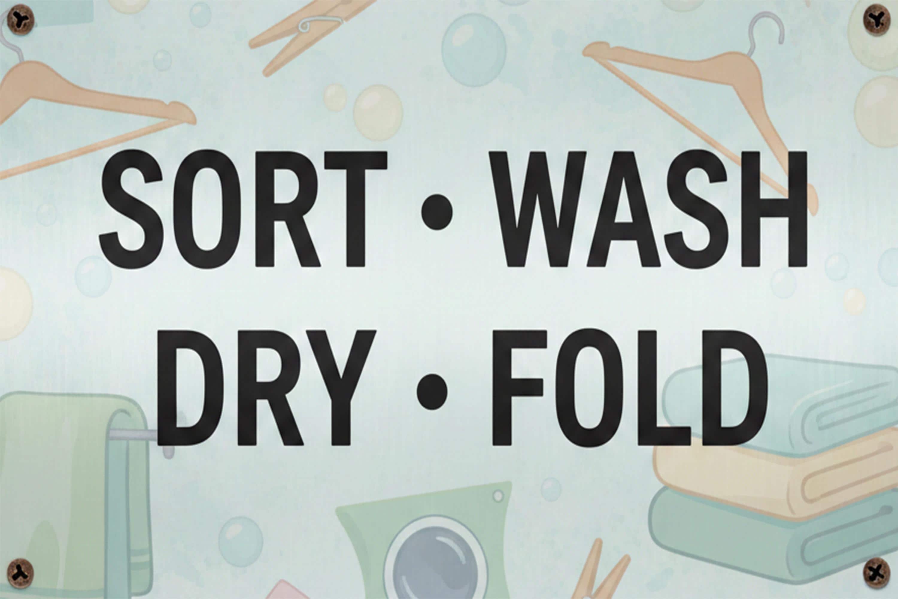 Laundry Room Metal Sign - Sort Wash Dry Fold | Minimalist Farmhouse Decor