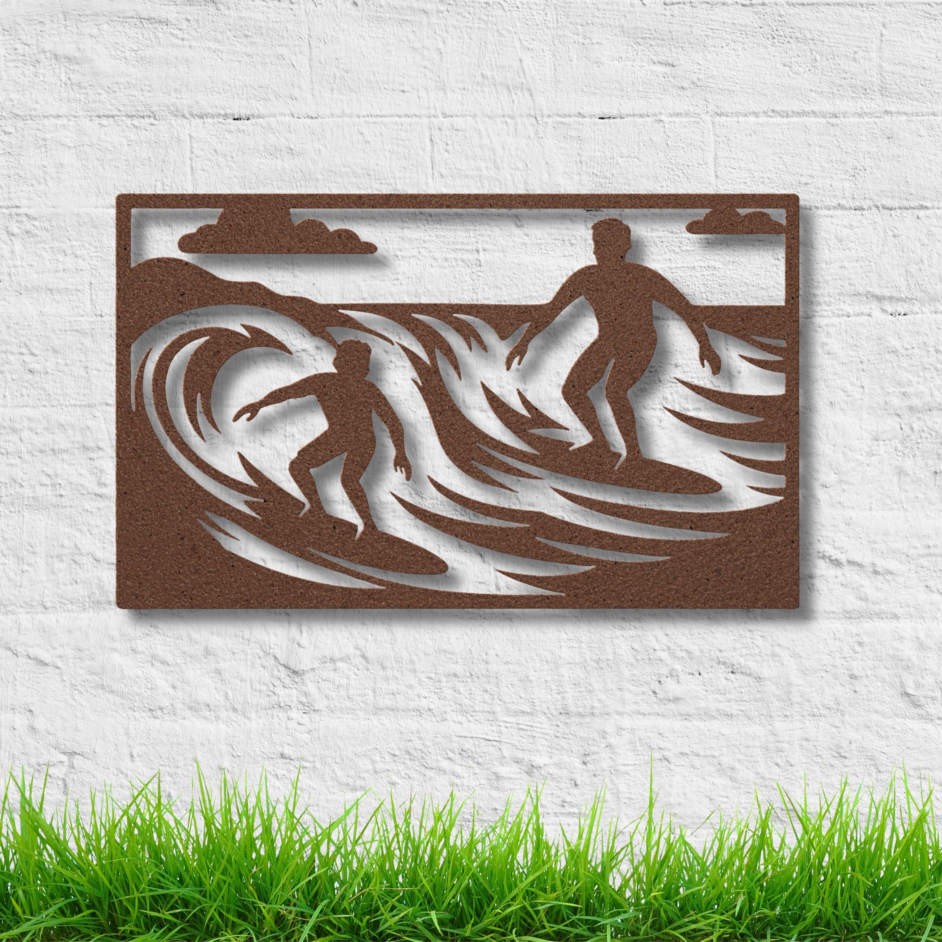 Surfing Metal Wall Art, Ocean Wave Rider Sign, Coastal Surfer Gift, Beach House Decor