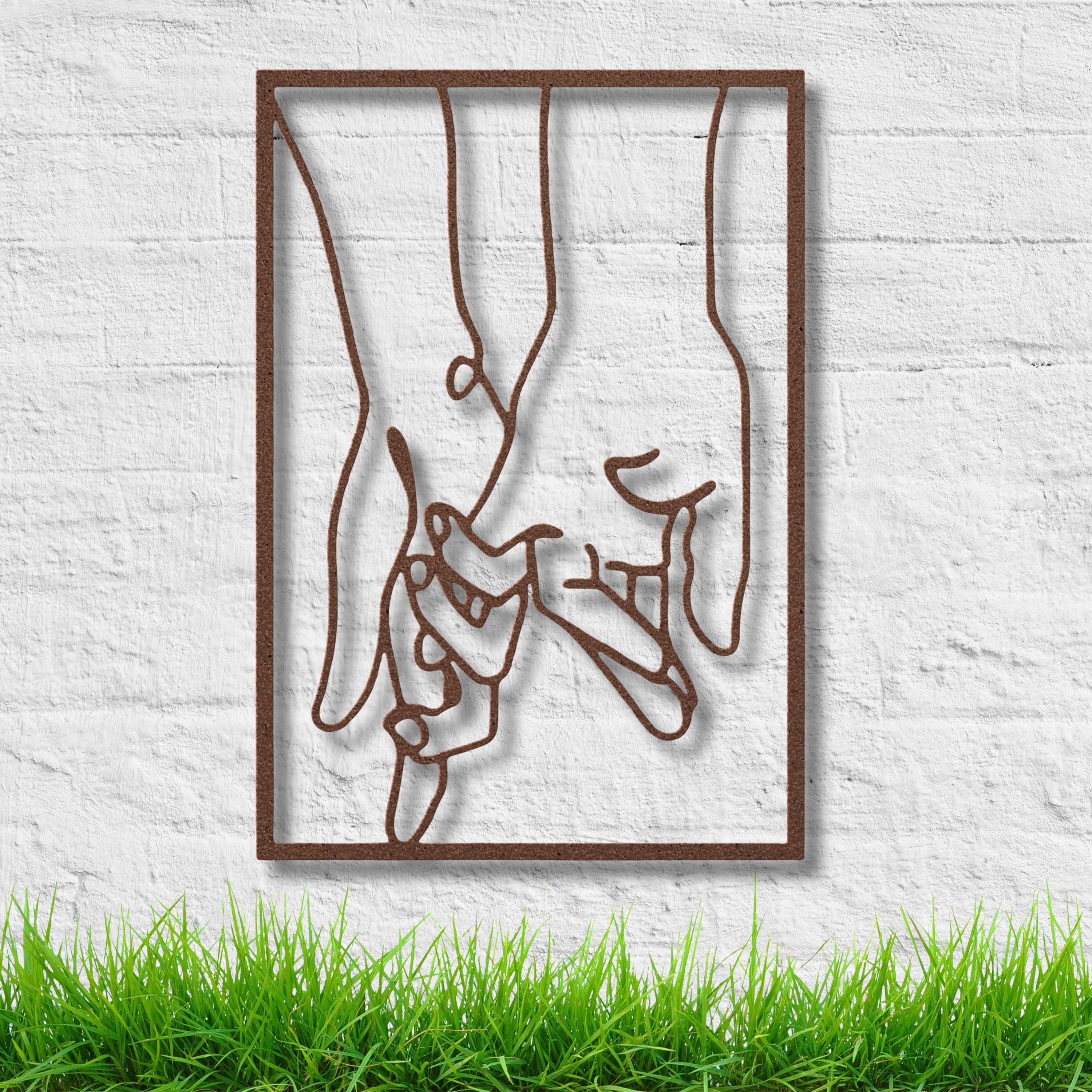 Holding Hands Metal Wall Art, Romantic Couple Line Sign, Wedding Anniversary Gift Decor