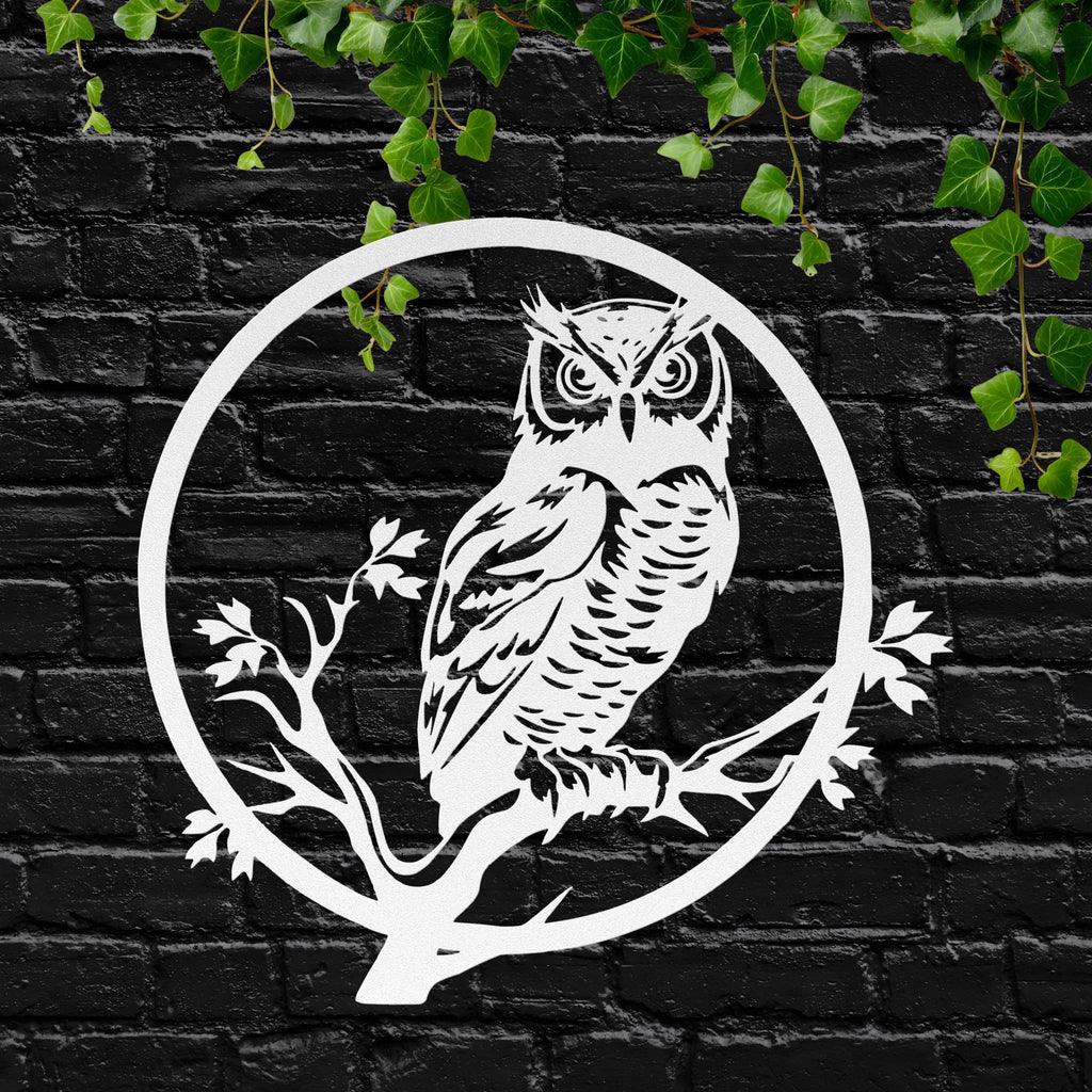 Owl Metal Wall Art, Forest Bird Silhouette Decor, Circular Nature Animal Wall Sign