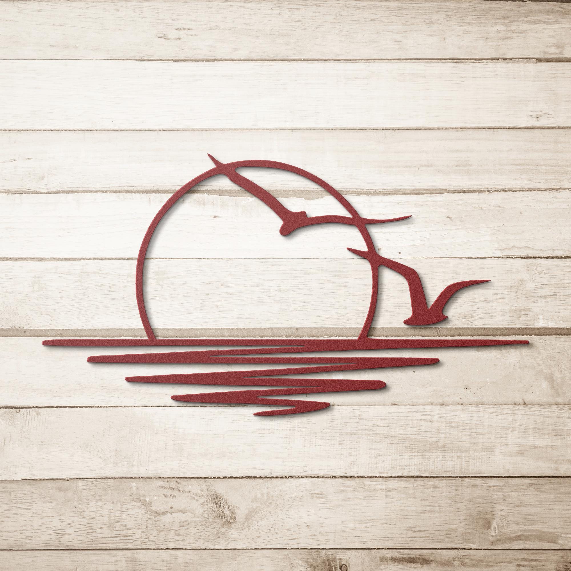 Sunset Ocean Birds Art - Coastal Metal Decor | Minimalist Nature Silhouette Wall Sign