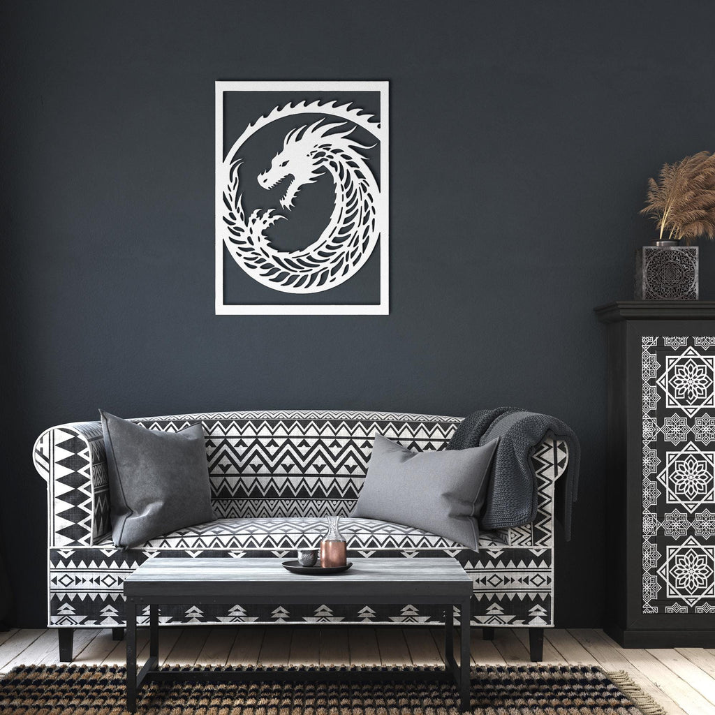 Tribal Dragon Metal Wall Art, Mythical Beast Die Cut Sign, Fantasy Decor