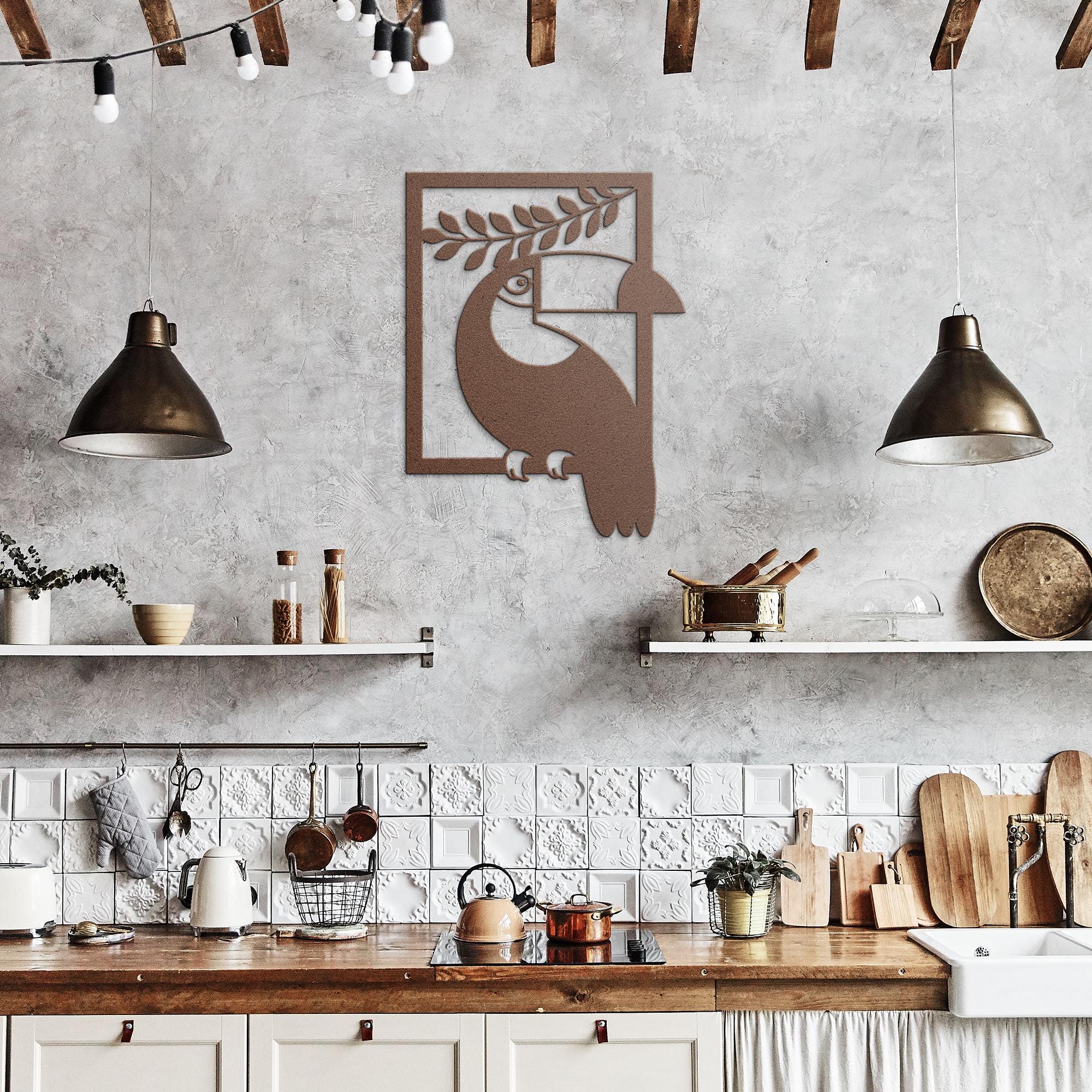 Geometric Toucan Metal Wall Art | Tropical Bird Die-Cut Sign | Modern Jungle Aesthetic Decor