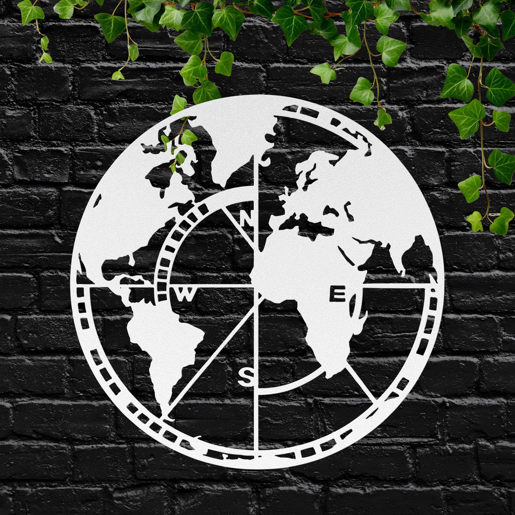 World Map Metal Wall Art, Compass Globe Decor, Travel Wall Hanging, Wanderlust Gift