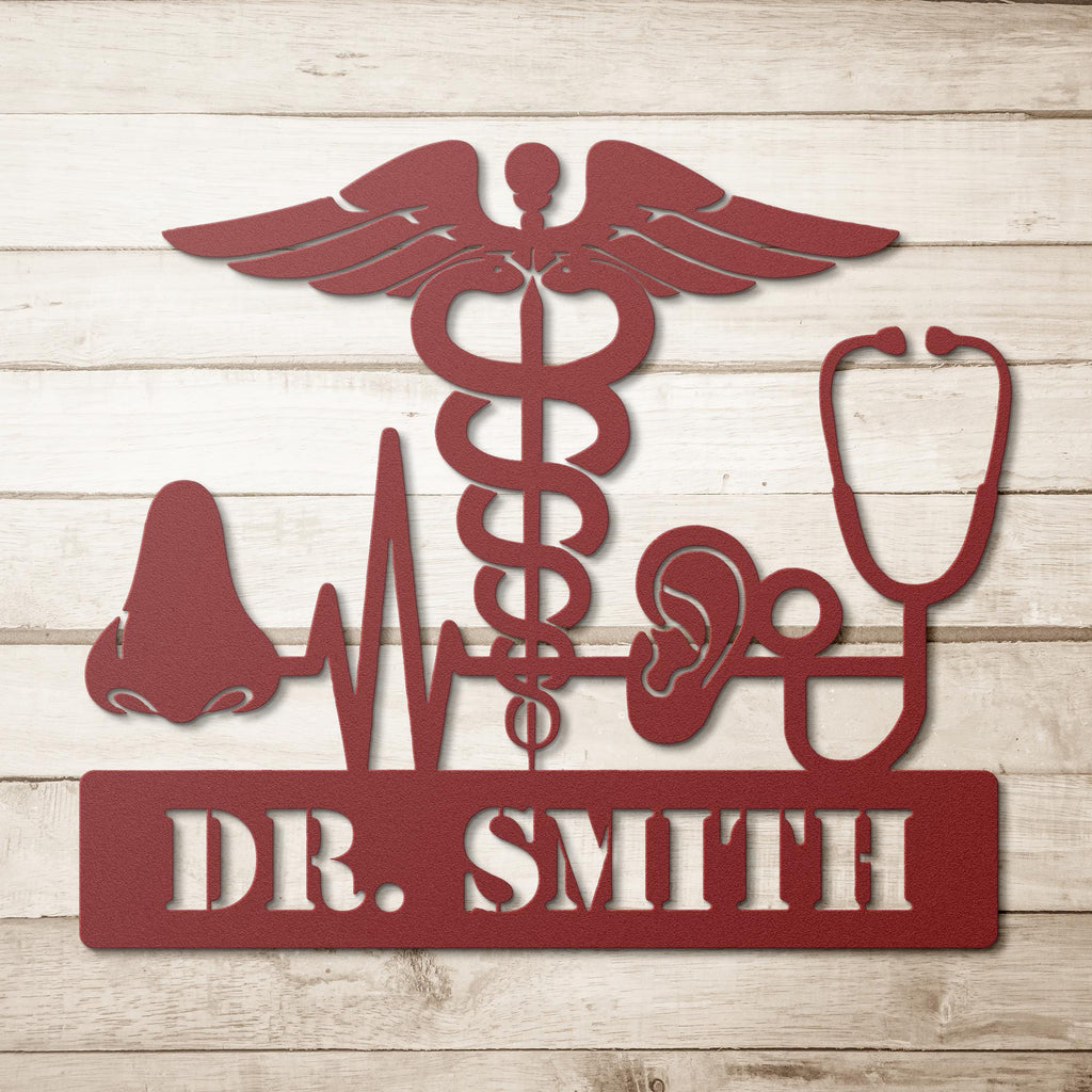 Personalized Caduceus Metal Sign, Custom Medical Office Decor