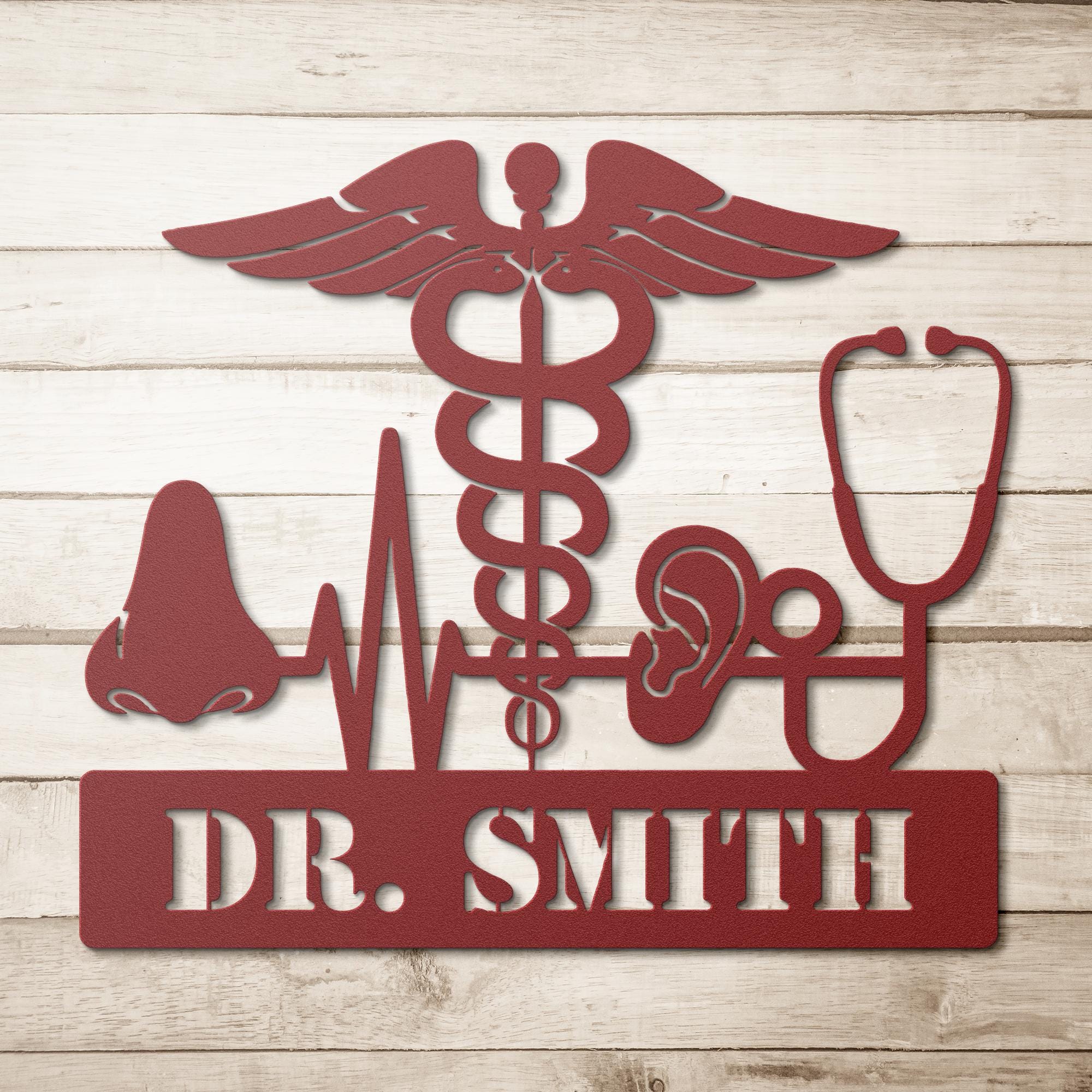 Personalized Caduceus Metal Sign, Custom Medical Office Decor