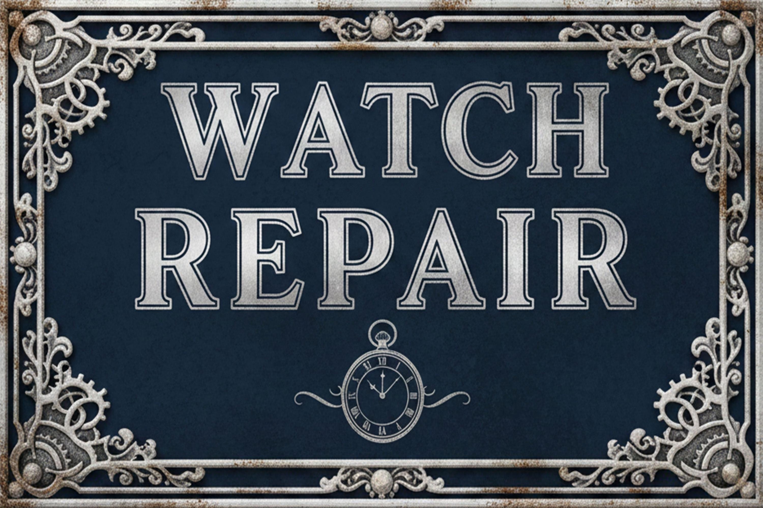 Vintage Watch Repair Shop Metal Sign, Steampunk Clockmaker Art, Antique Clock Service Decor