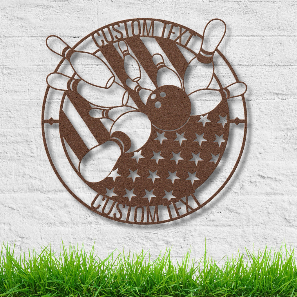 Custom Bowling Sign - Personalized American Flag Metal Decor | Strike Pin Artwork Gift