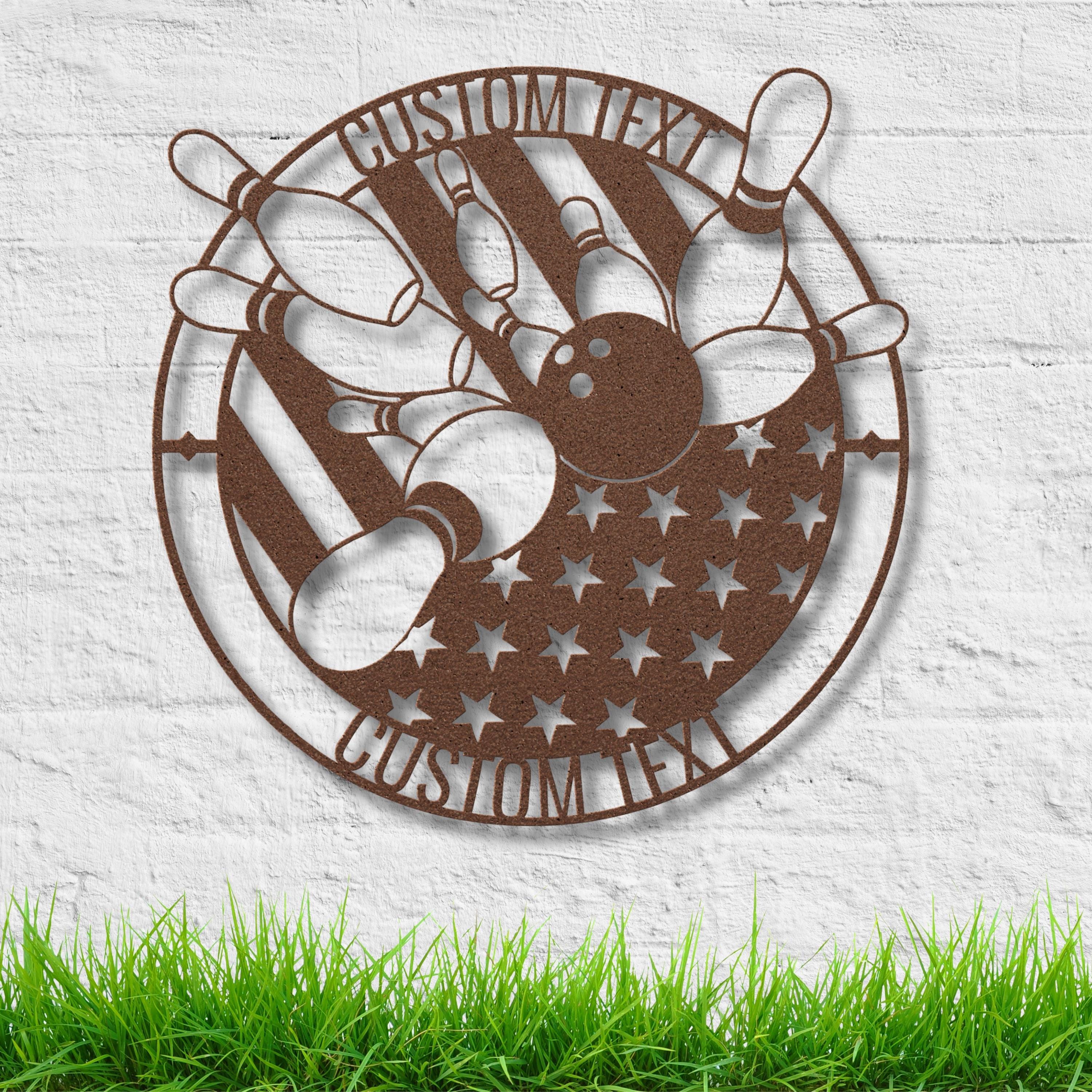 Custom Bowling Sign - Personalized American Flag Metal Decor | Strike Pin Artwork Gift