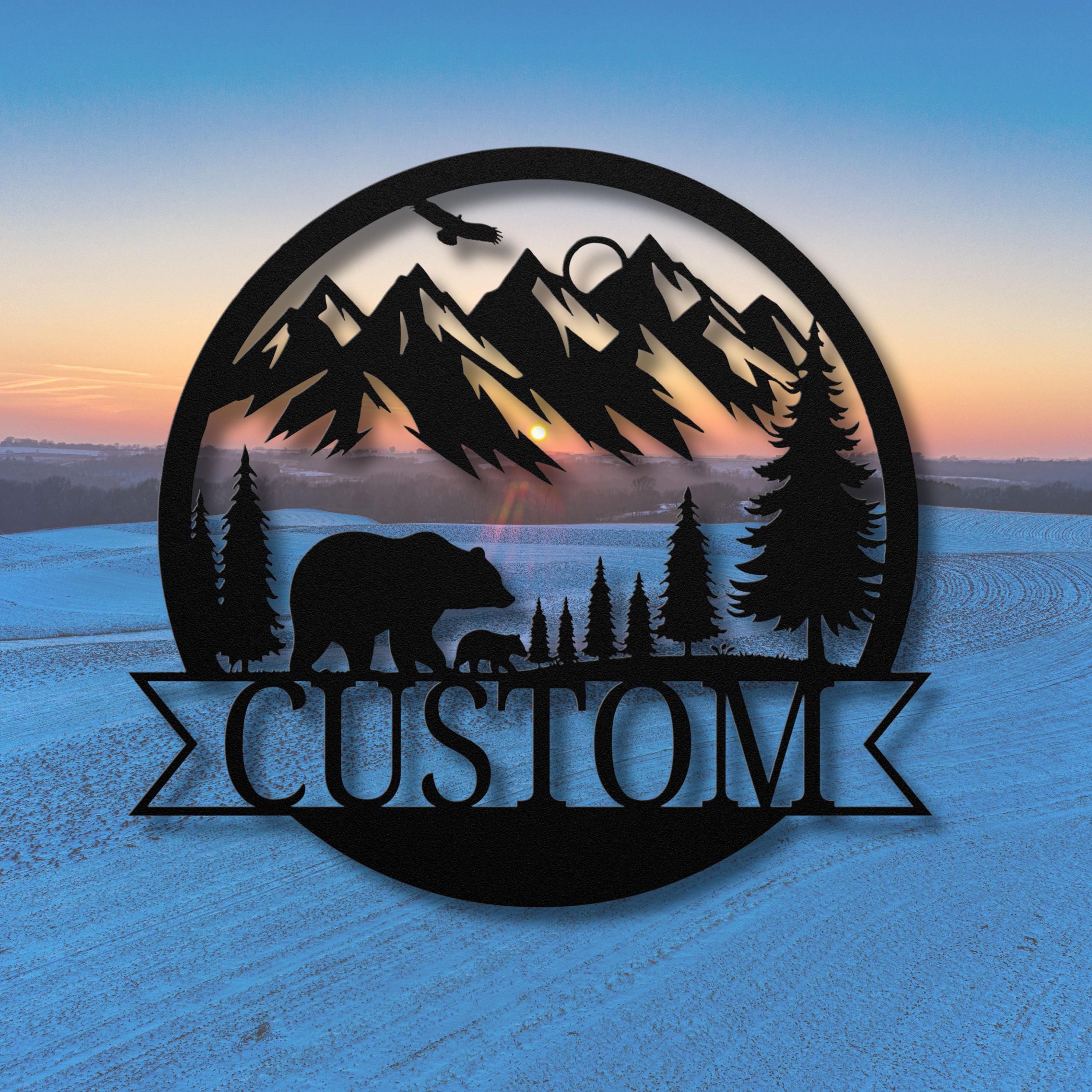 Custom Mountain Bear Sign - Personalized Family Name Metal Cabin Decor