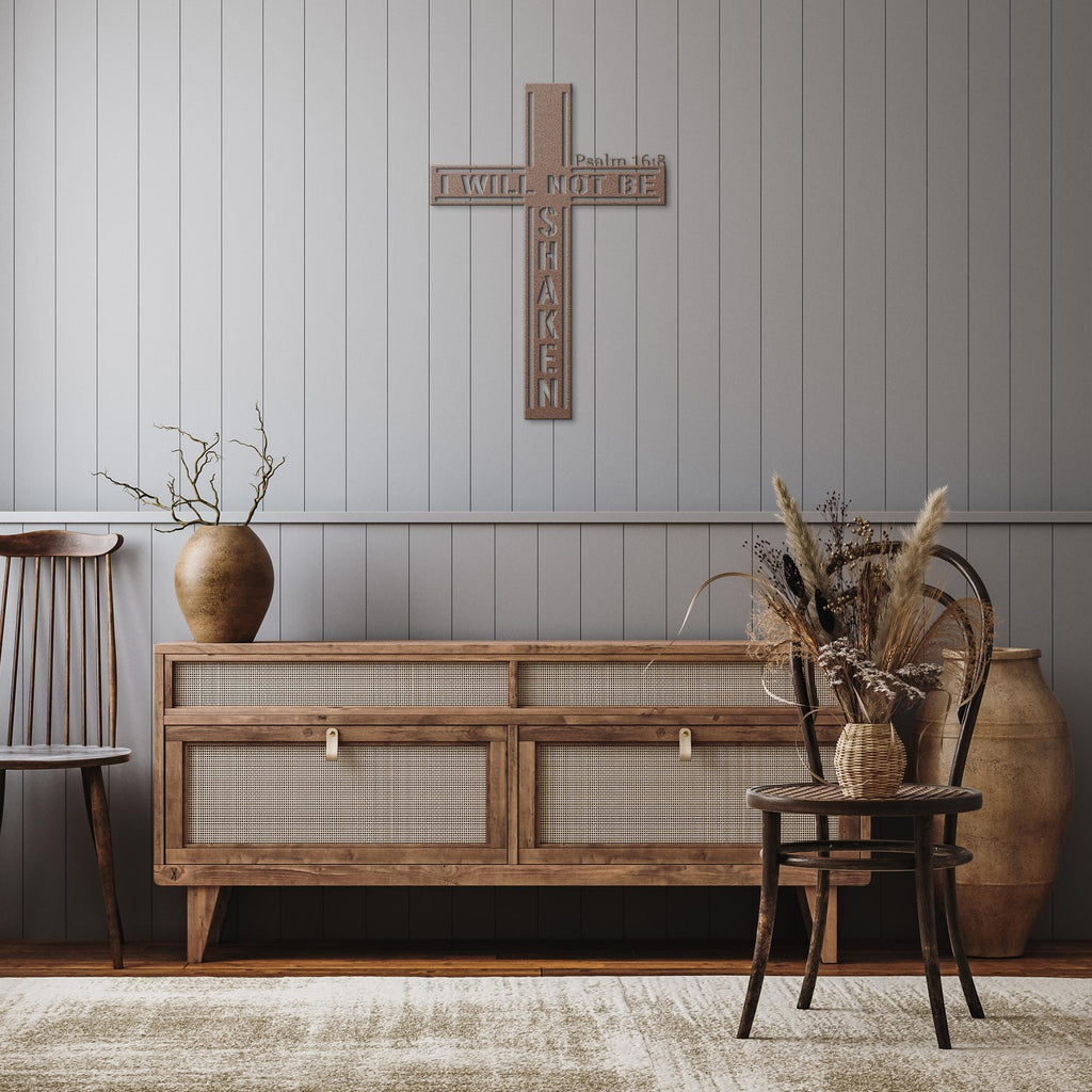Psalm 16:8 Metal Cross Sign, Christian Home Decor