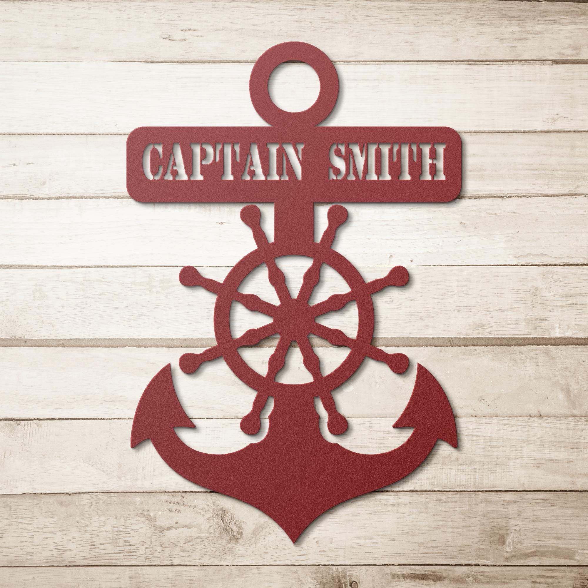 Personalized Captain's Wheel and Anchor Metal Sign, Custom Text, Nautical Gift, Sailor Gift
