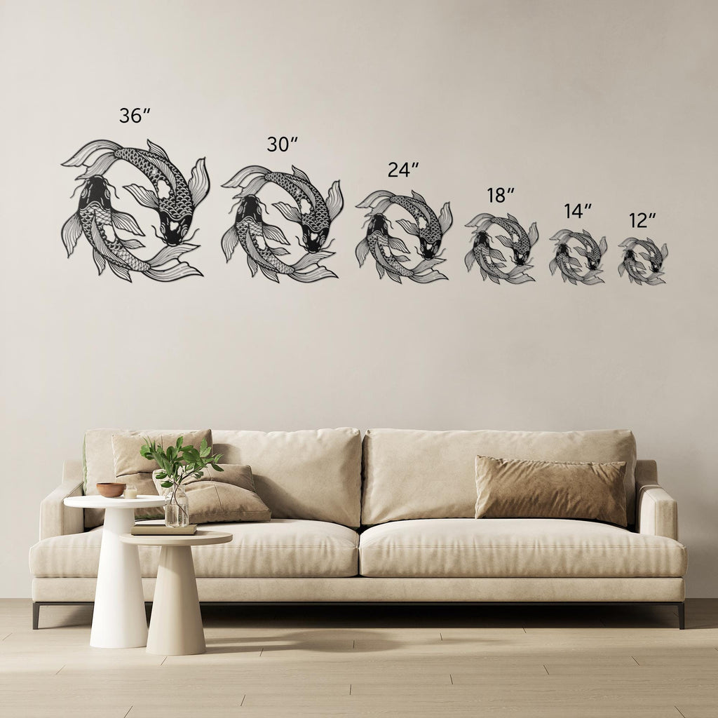 Yin Yang Koi Fish Metal Wall Art, Japanese Zen Decor