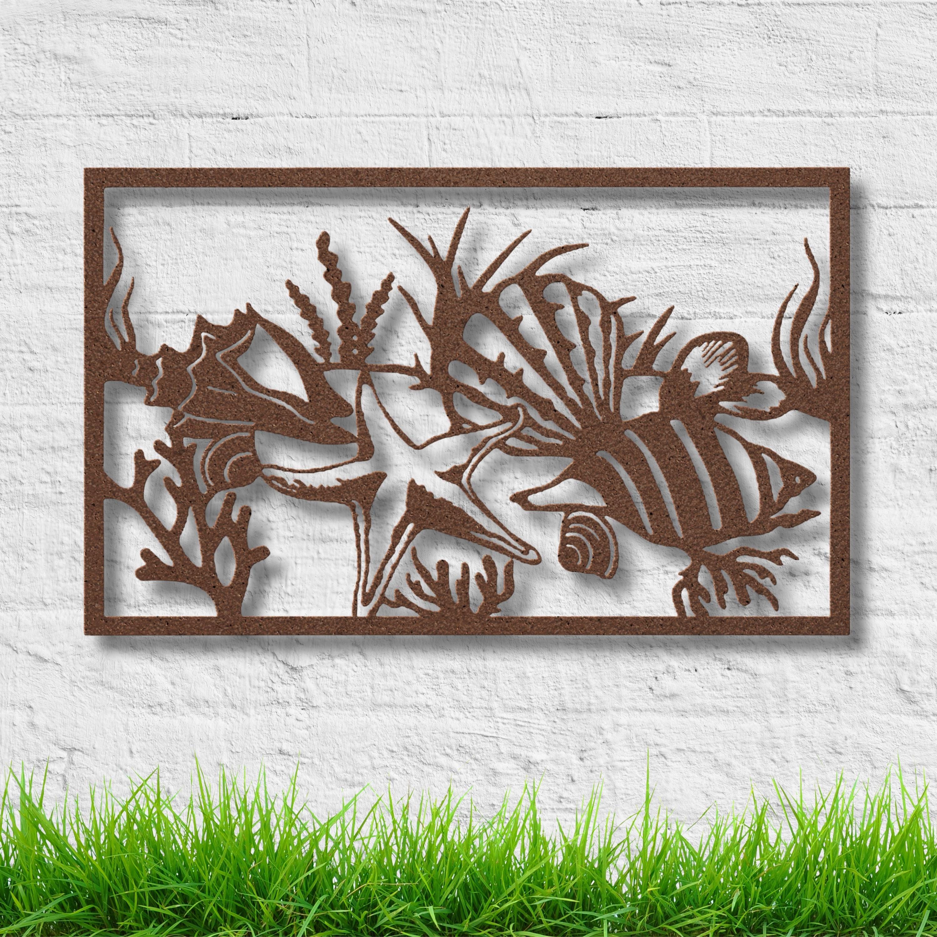 Seashell Metal Wall Art, Starfish Ocean Decor, Coastal Shell Sign, Beach Bathroom Wall Art