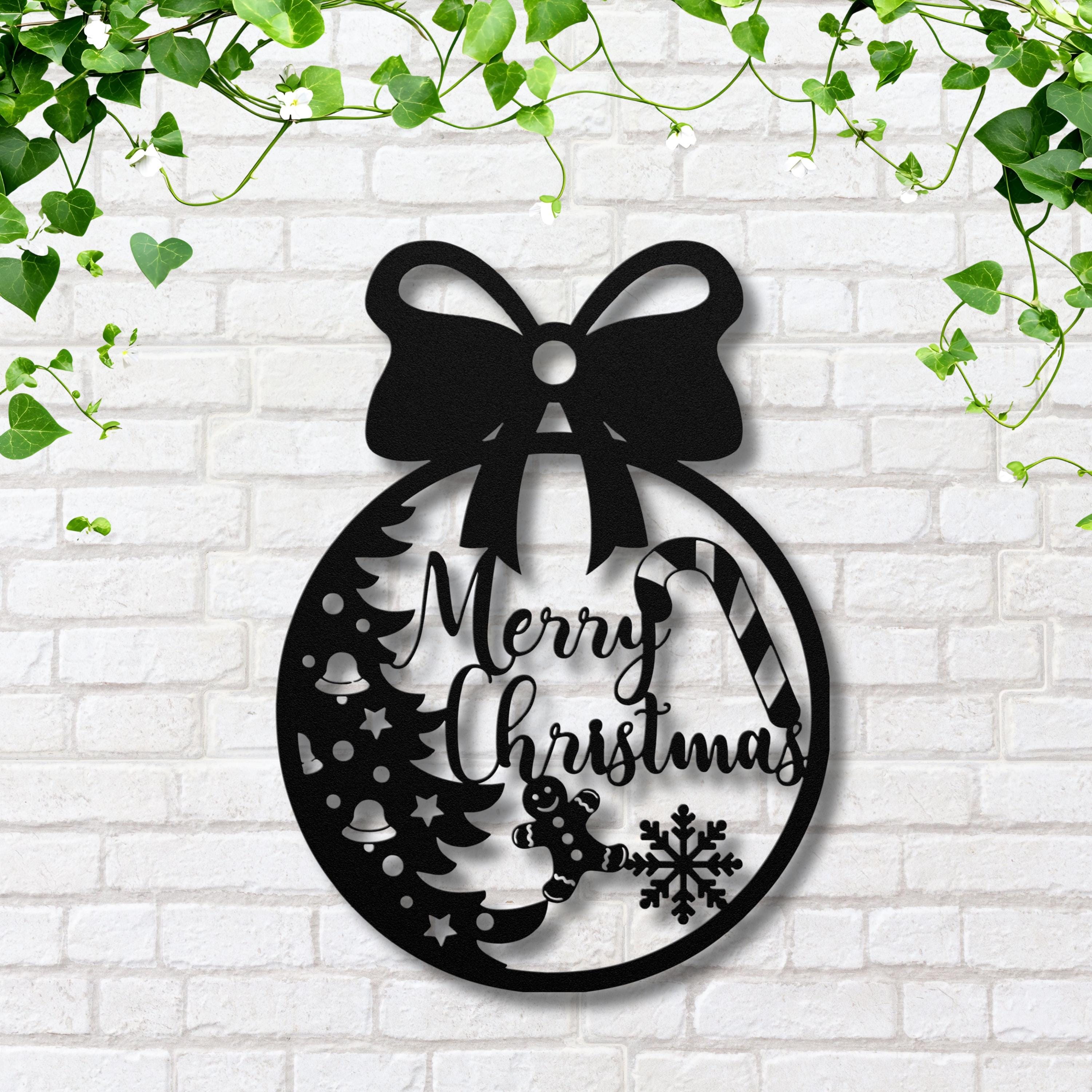 Merry Christmas Ornament Metal Sign, Gingerbread Man, Candy Cane Wall Art