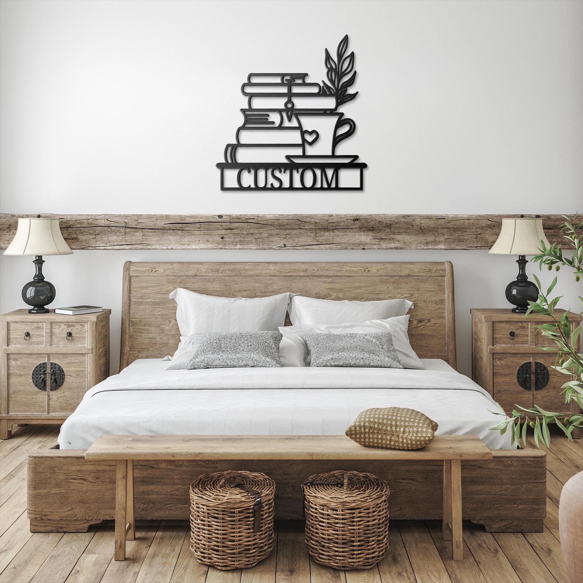 Custom Book Lover Metal Sign | Personalized Reading Nook Decor, Coffee Die Cut Art, Bookworm Gift, Stack of Books Plaque
