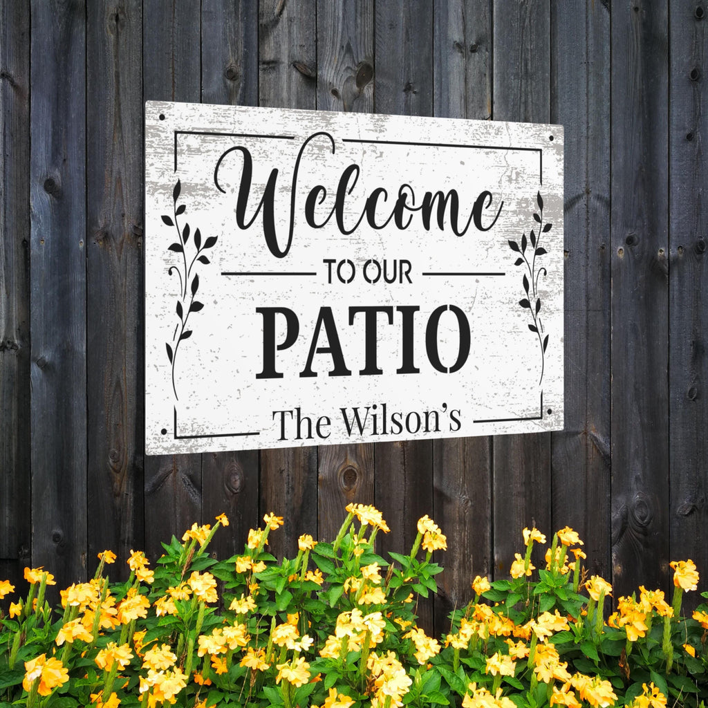 Personalized Welcome Patio Metal Sign, Rustic Farmhouse Outdoor Decor