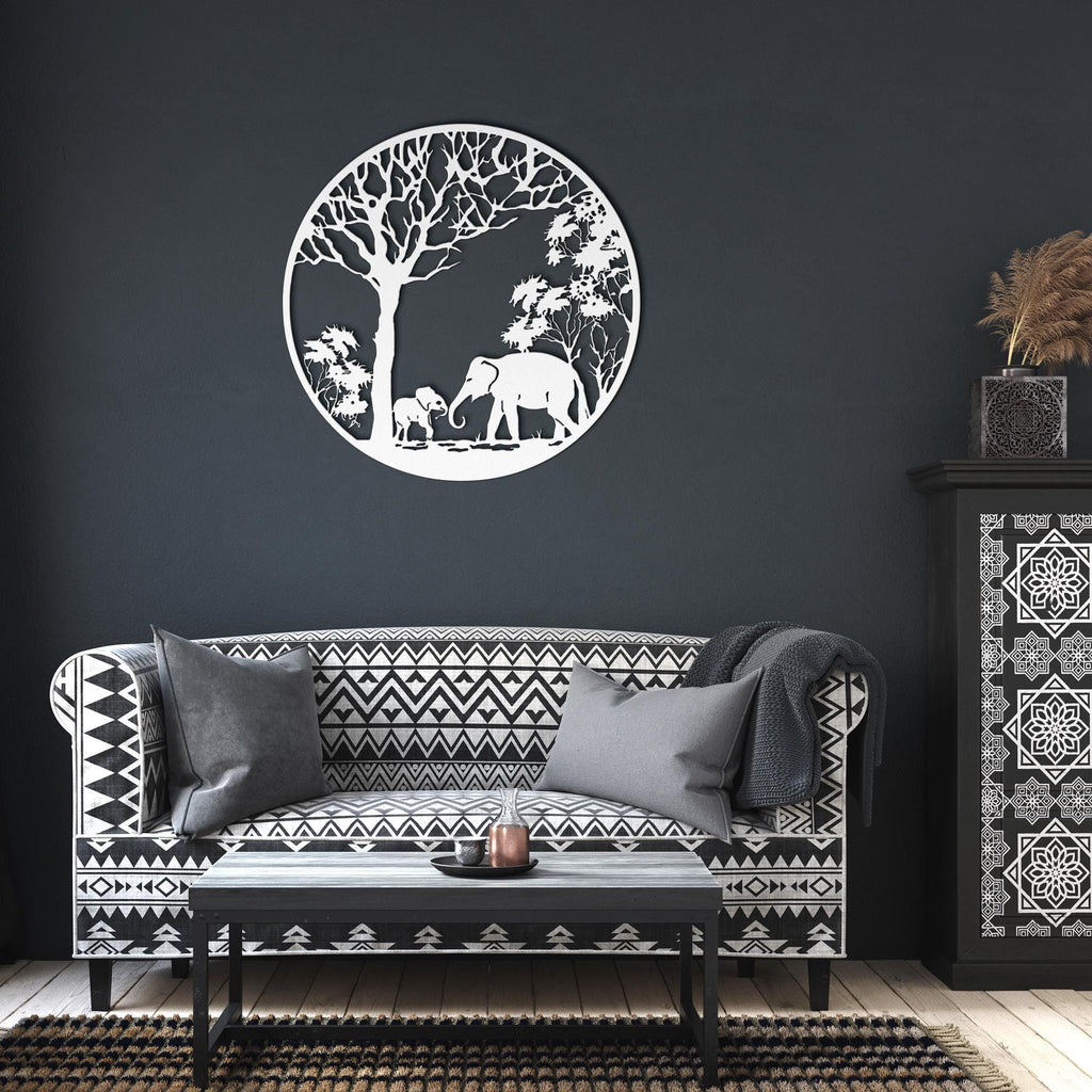 Elephant Mother and Calf Metal Art | African Safari Die Cut Sign | Nature Silhouette Nursery Decor | Family Wildlife Gift