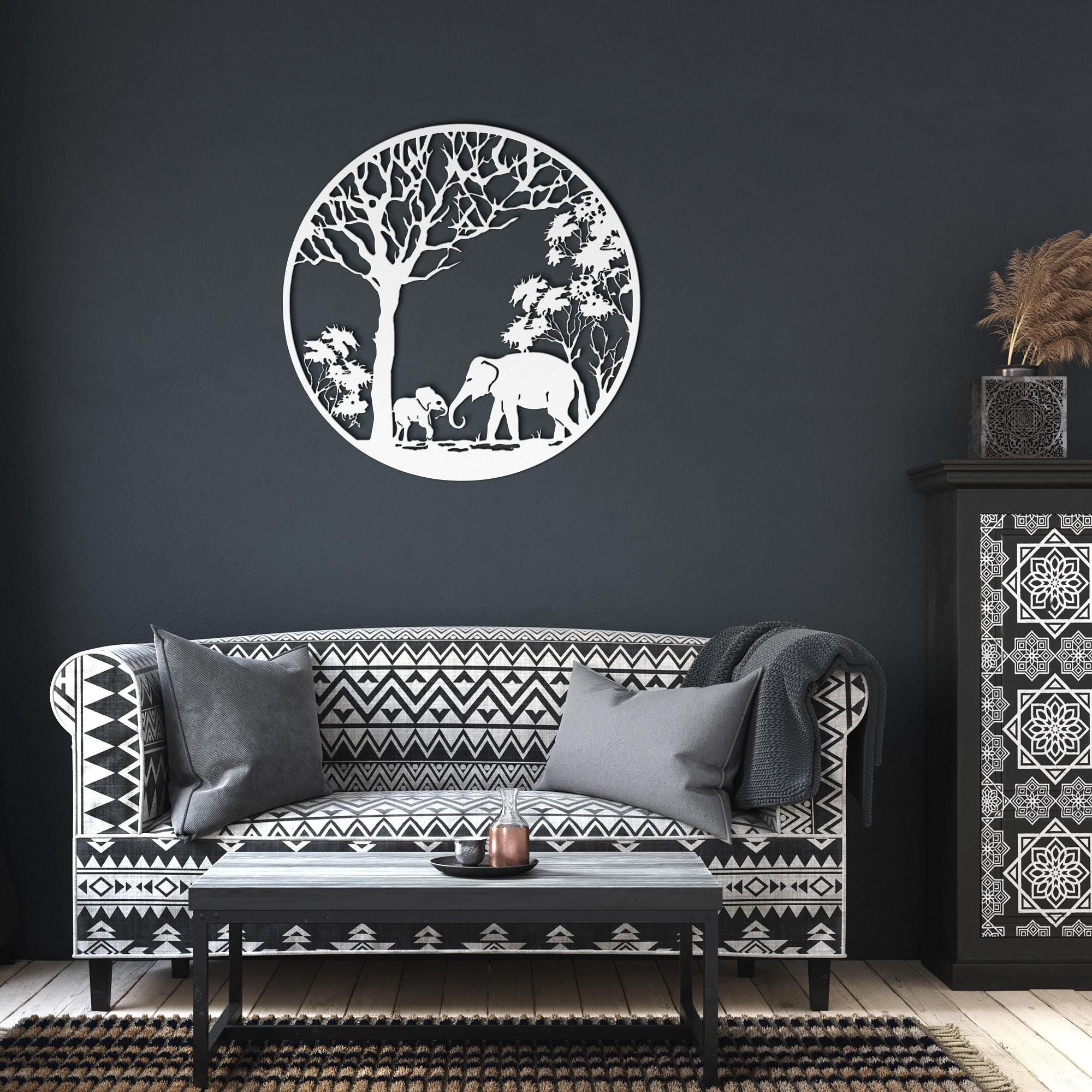 Elephant Mother and Calf Metal Art | African Safari Die Cut Sign | Nature Silhouette Nursery Decor | Family Wildlife Gift