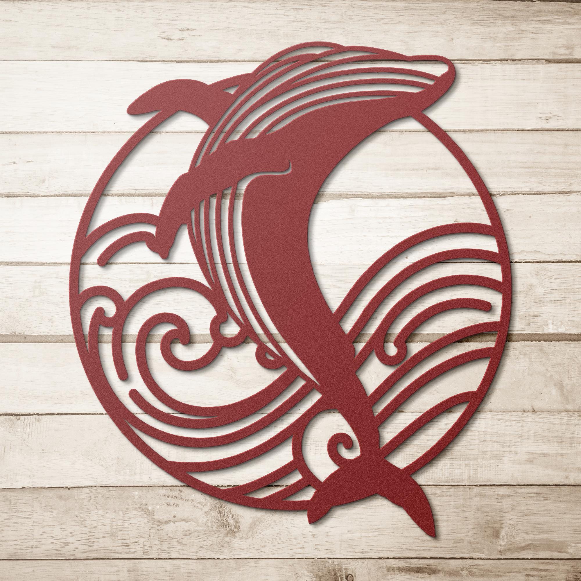 Whale Metal Wall Art: Modern Ocean Wave Steel Sign