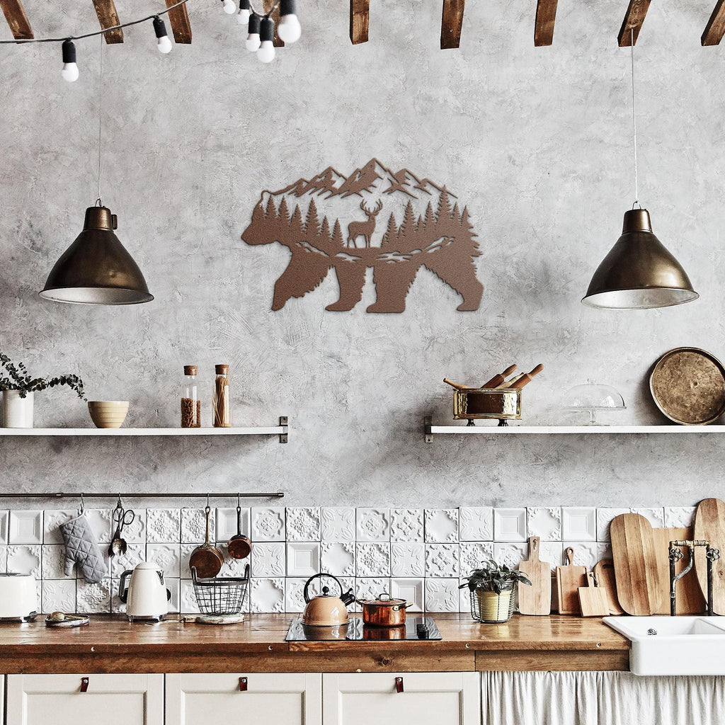 Mountain Bear Metal Wall Art: Wildlife Silhouette Cabin Decor