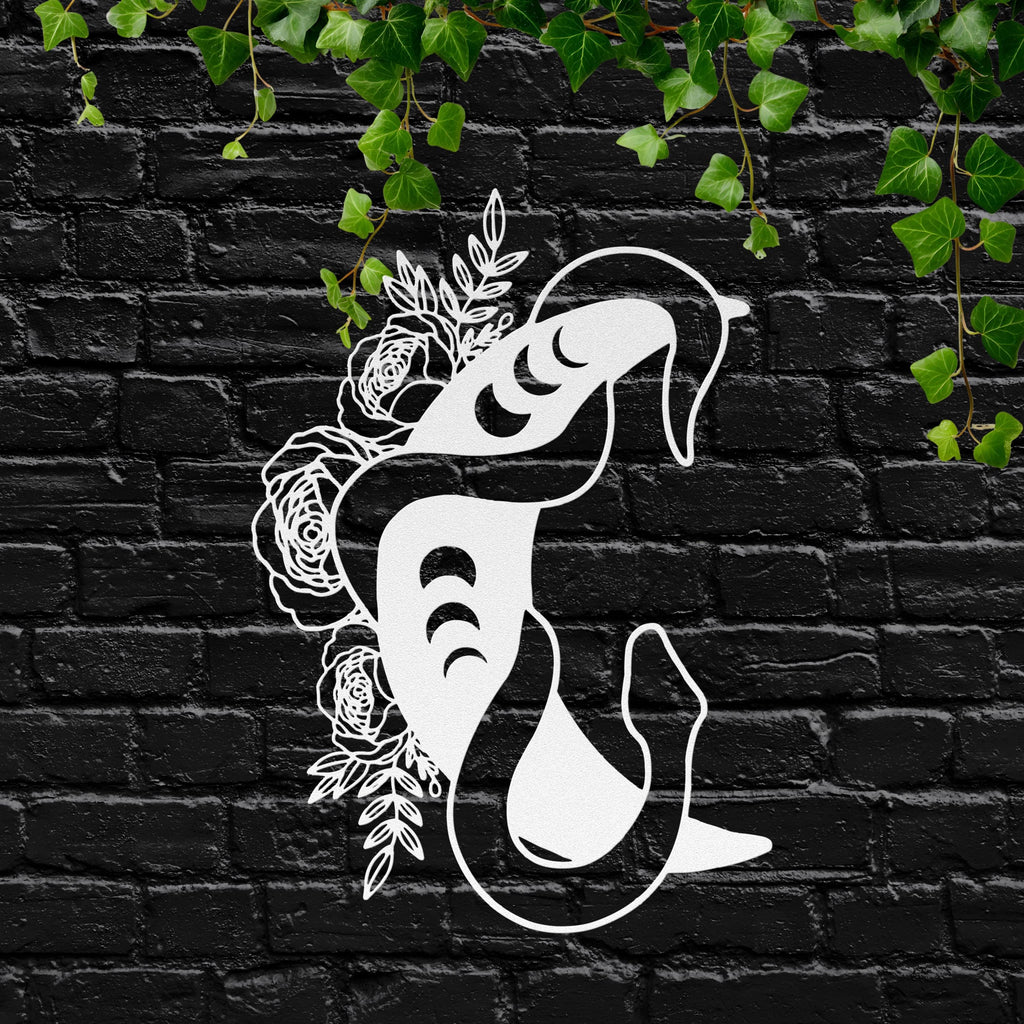 Celestial Snake Moon Metal Wall Art, Floral Serpent Sign, Mystic Occult Decor, Gothic Gift
