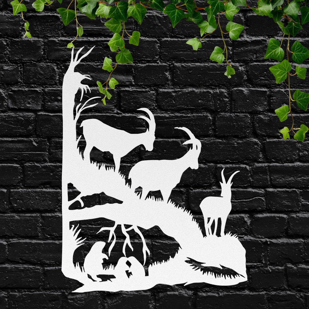 Ibex Mountain Metal Wall Art, Wildlife Silhouette Decor, Nature Cabin Sign, Rustic Forest Gift