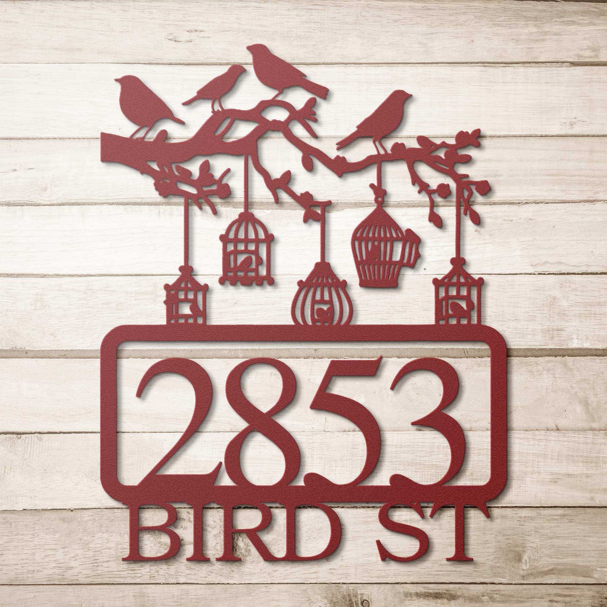 Personalized Bird Address Sign, Custom Metal House Numbers, Bird Cage Wall Art, Unique Home Decor, New Homeowner Gift