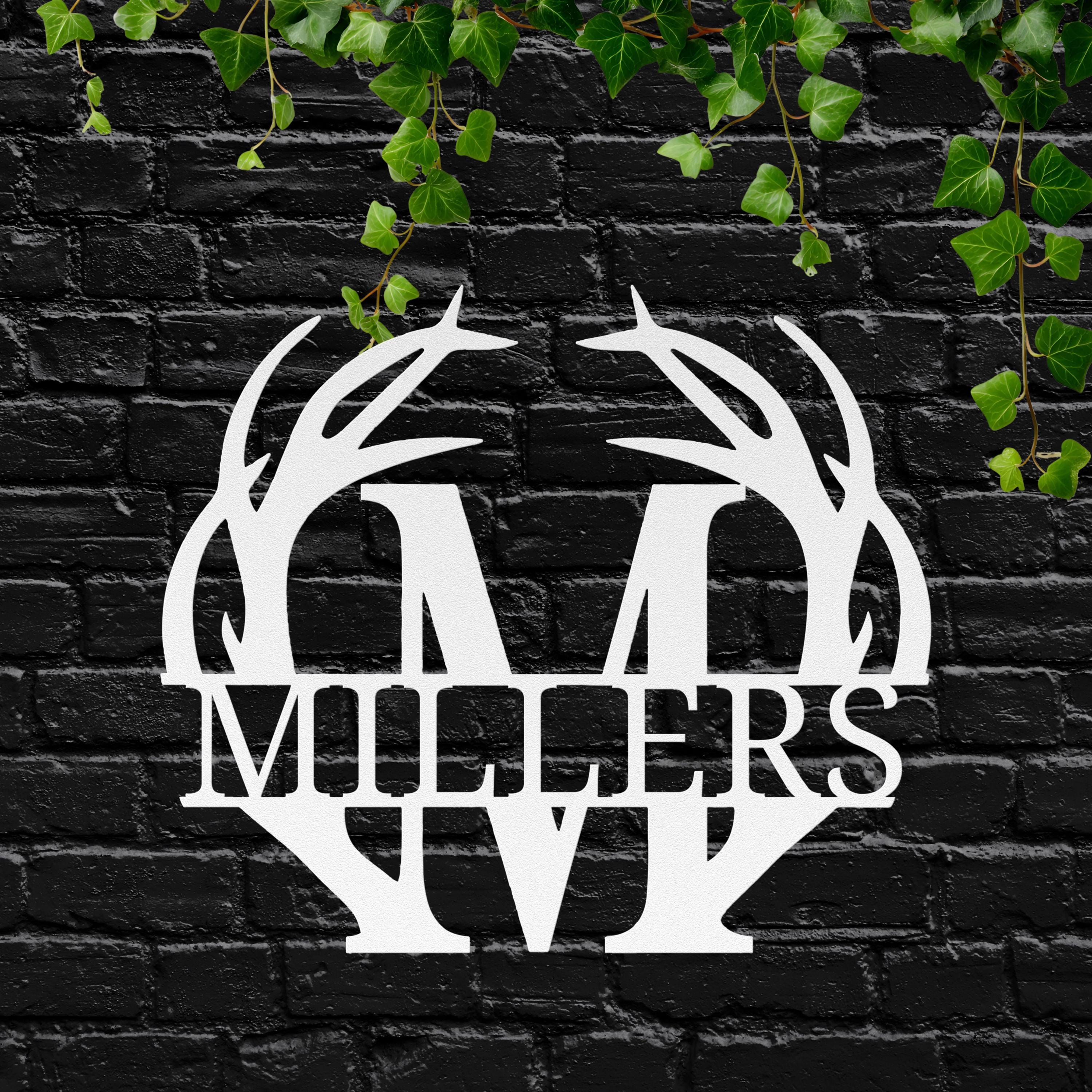Custom Antler Monogram Metal Sign, Personalized Family Last Name Plaque, Rustic Wall Art