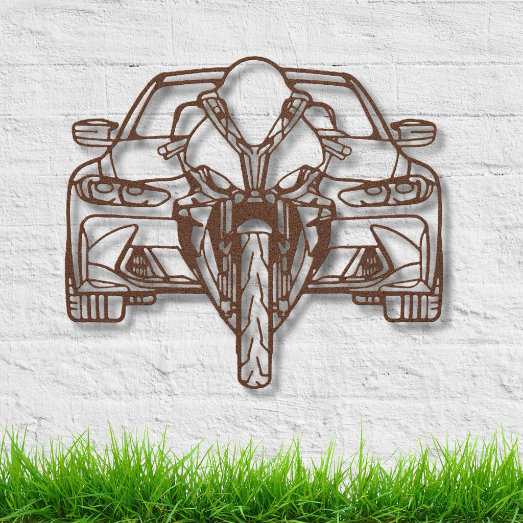 Car and Motorcycle Metal Wall Art | Automotive Duet Silhouette | Front View Die-Cut Sign | Garage Decor | Motorhead Gift