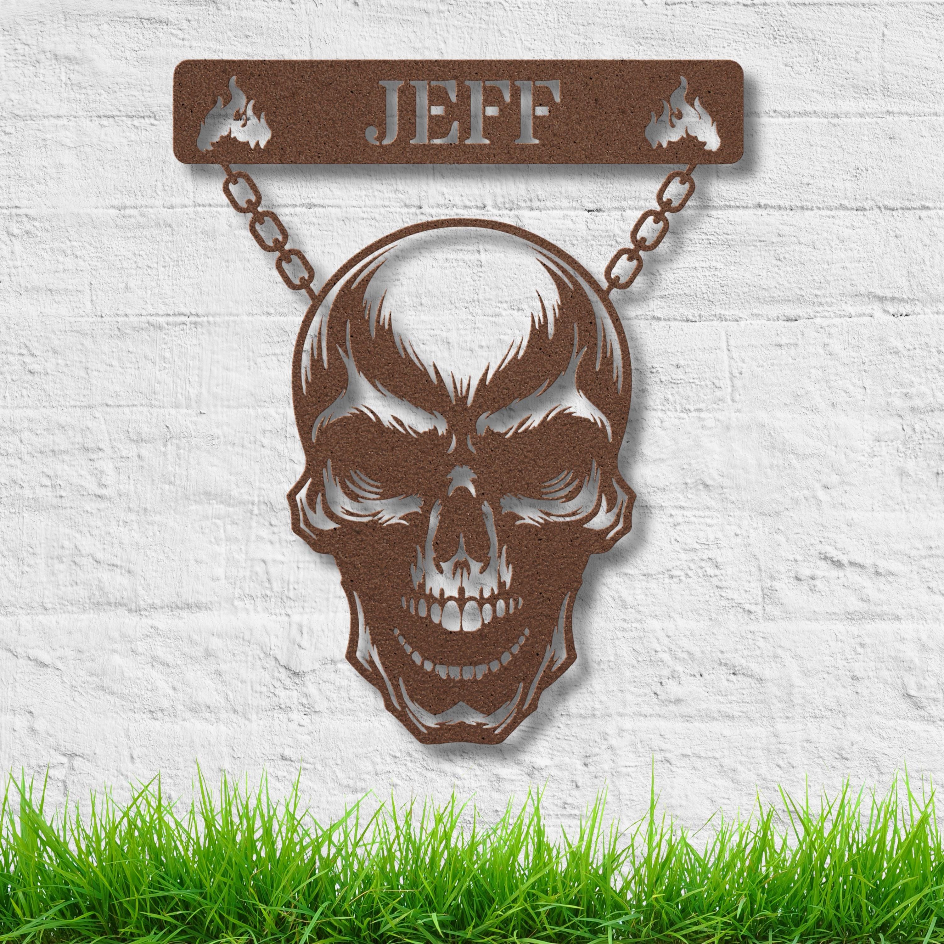Personalized Skull Metal Sign, Custom Name Biker Wall Art, Gothic Decor, Man Cave Signage