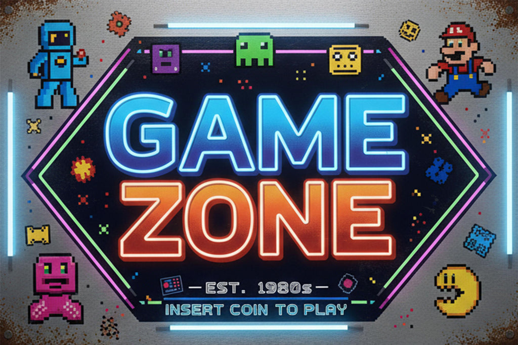 Retro Arcade Sign - Neon Metal Sign for Arcade Room Decor | Vintage Gamer Gift