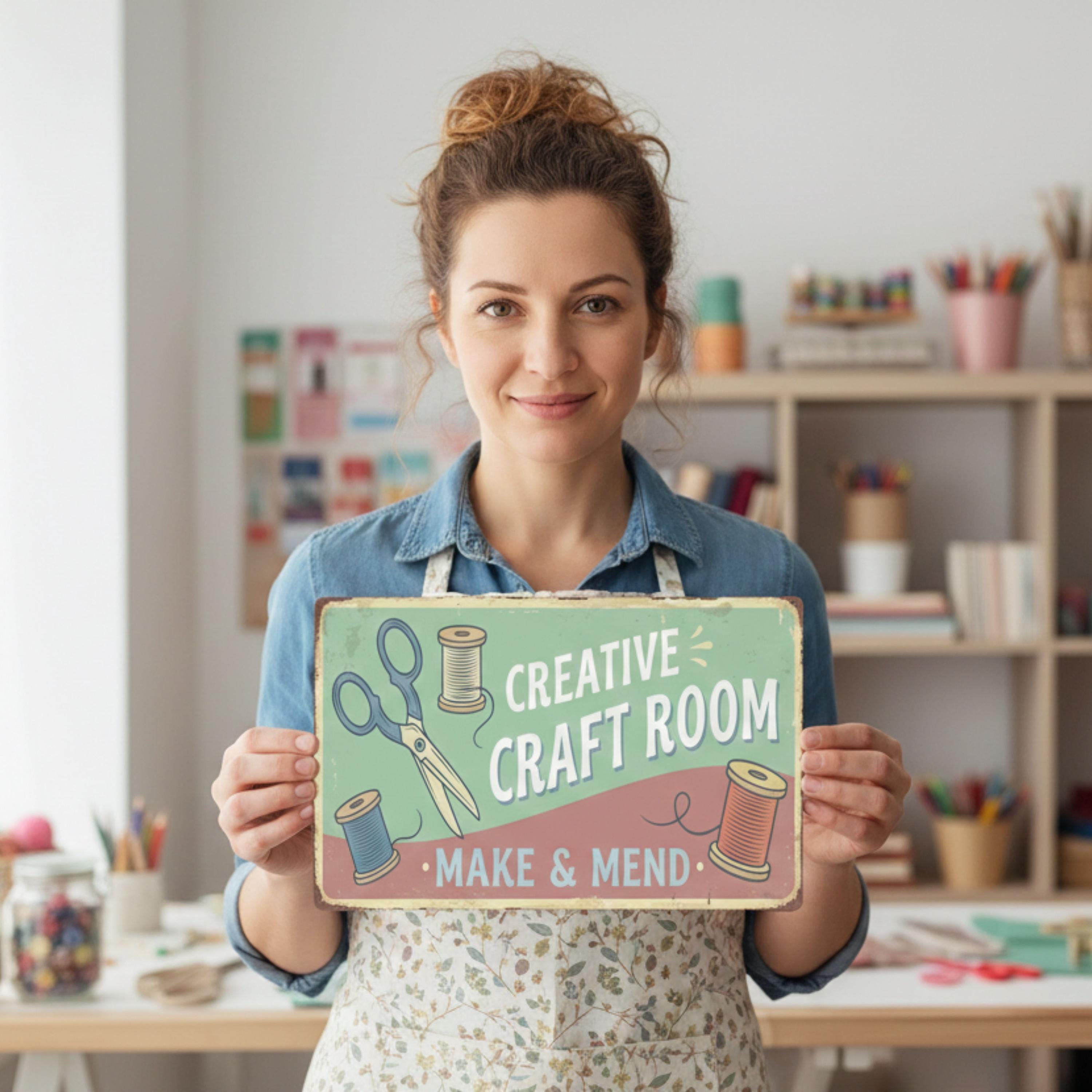 Custom Craft Room Metal Sign, Creative Make and Mend Wall Art, Personalized Hobby Decor