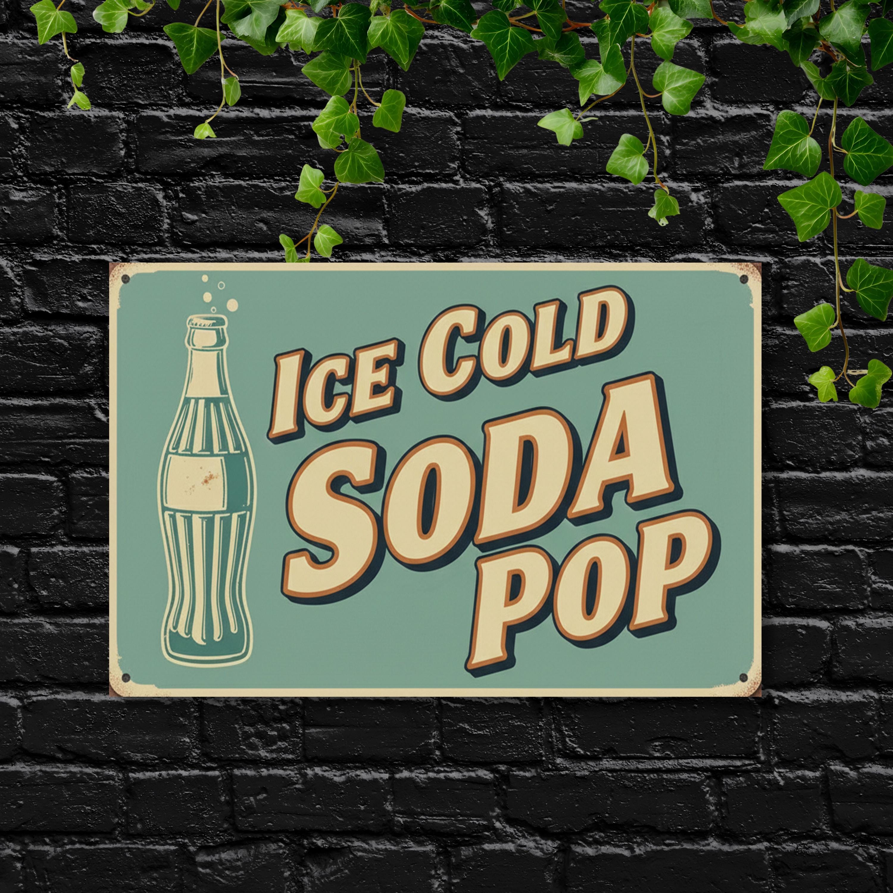 Vintage Soda Pop Metal Sign, Retro Kitchen Wall Art, Tin Sign Decor, Soda Bottle Poster