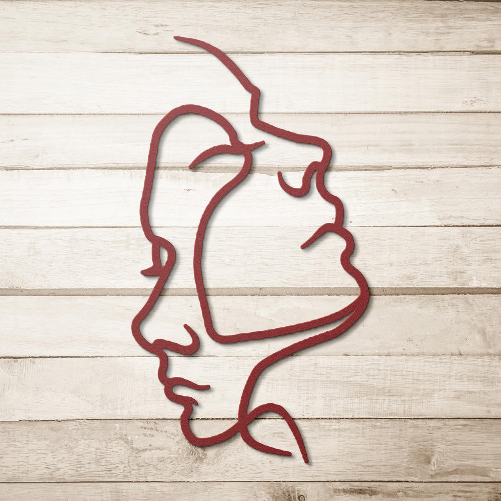 Intertwined Faces Metal Wall Art, Minimalist Line Art, Couple Gift