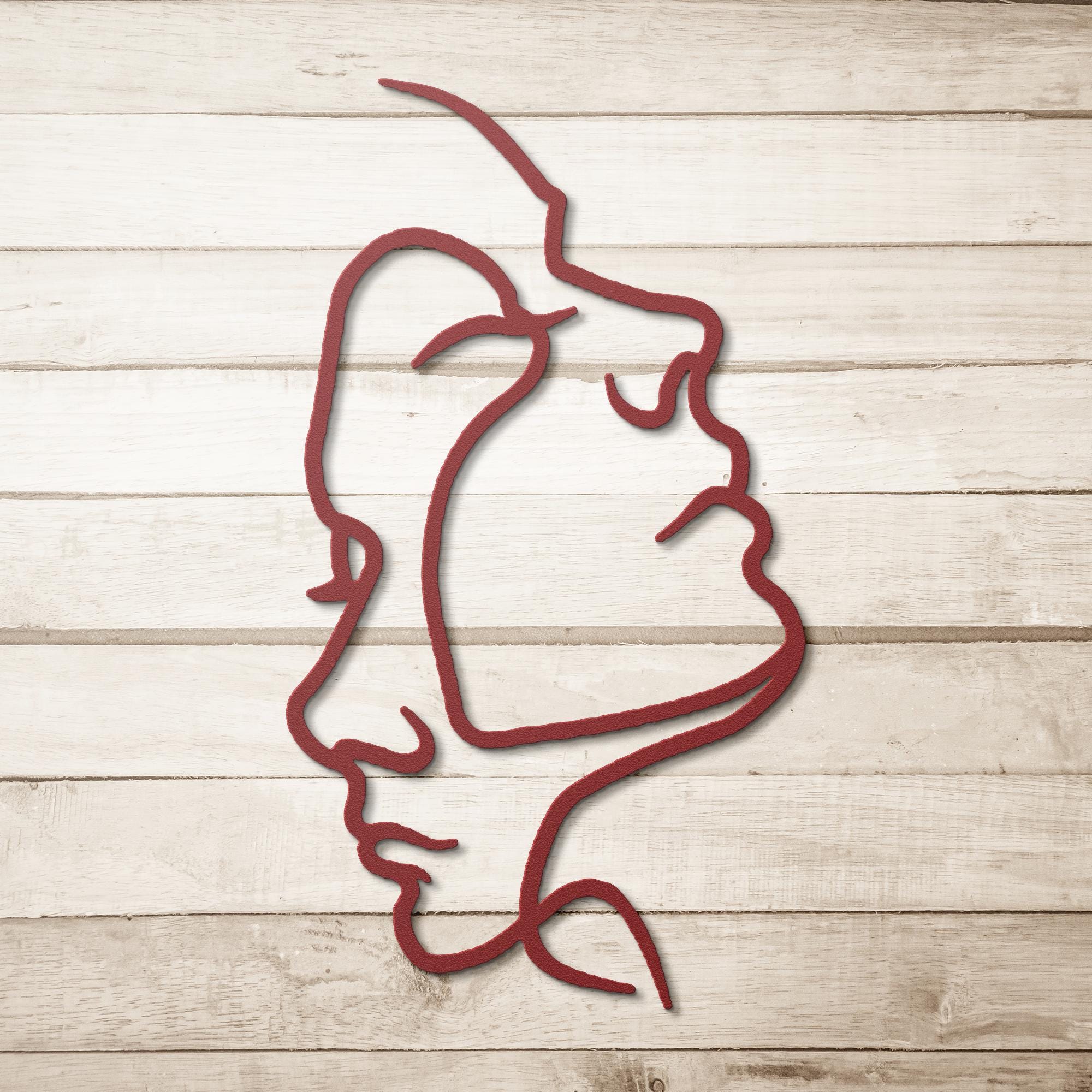 Intertwined Faces Metal Wall Art, Minimalist Line Art, Couple Gift