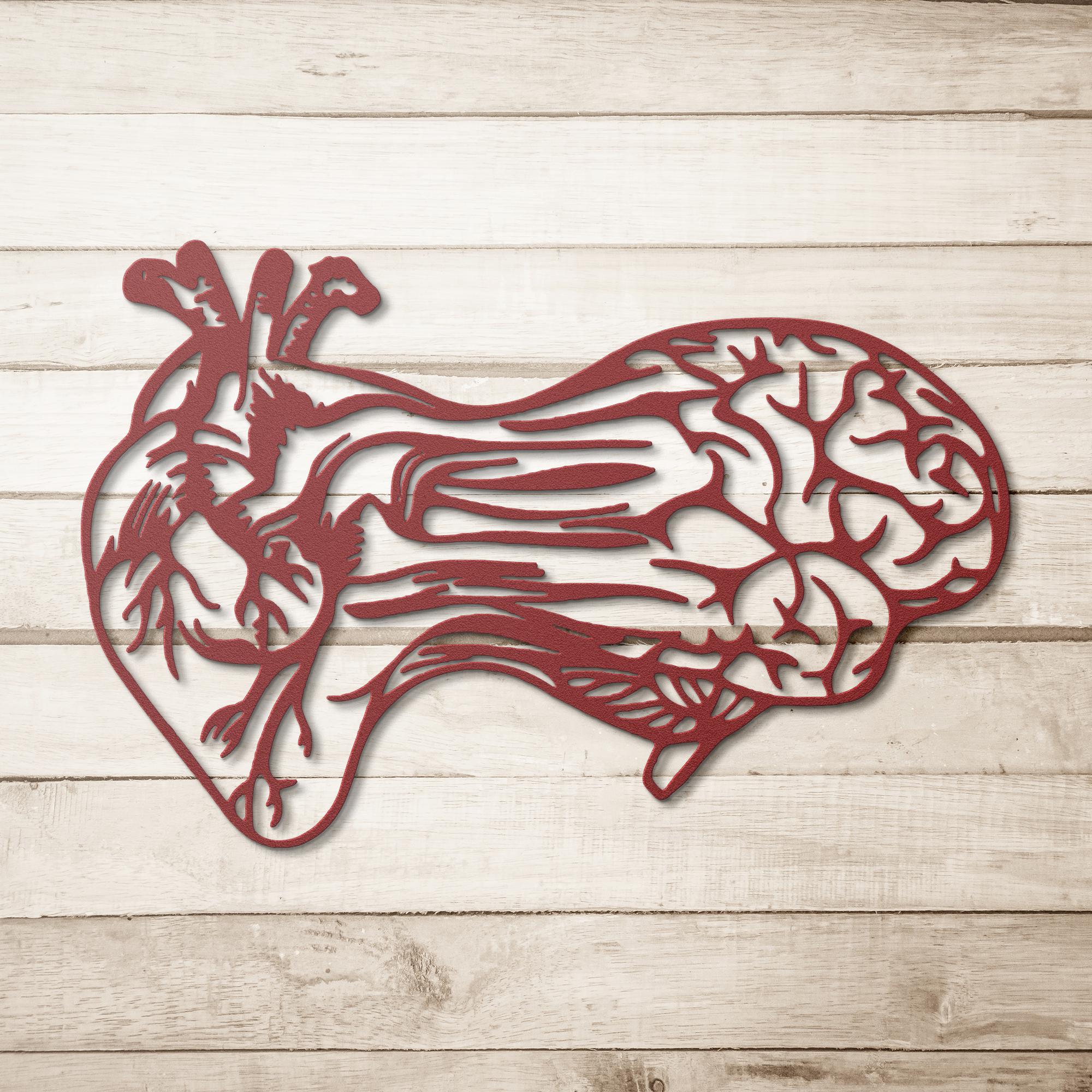 Heart Brain Metal Sign – Unique Anatomical Wall Art | Die Cut Medical Decor