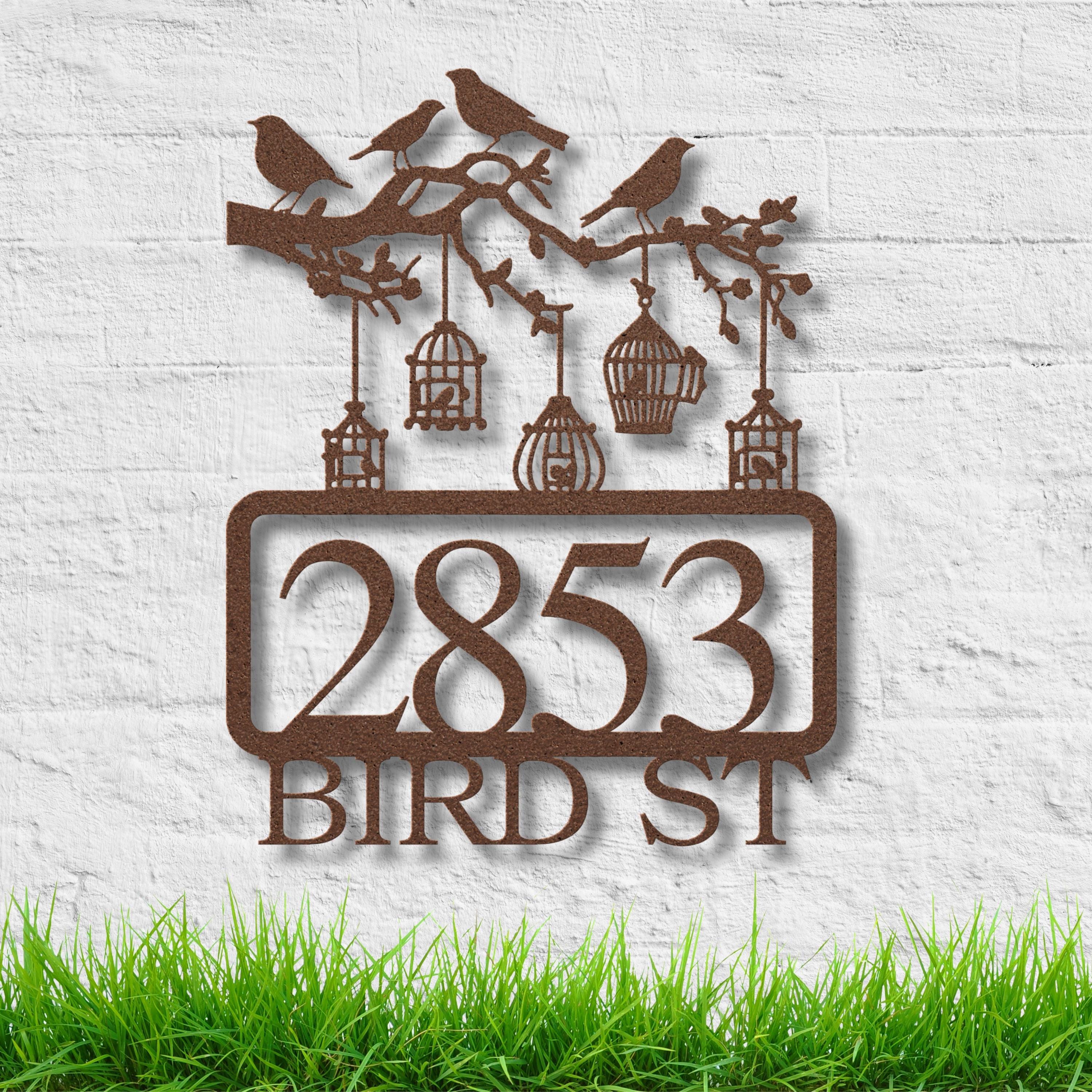 Personalized Bird Address Sign, Custom Metal House Numbers, Bird Cage Wall Art, Unique Home Decor, New Homeowner Gift