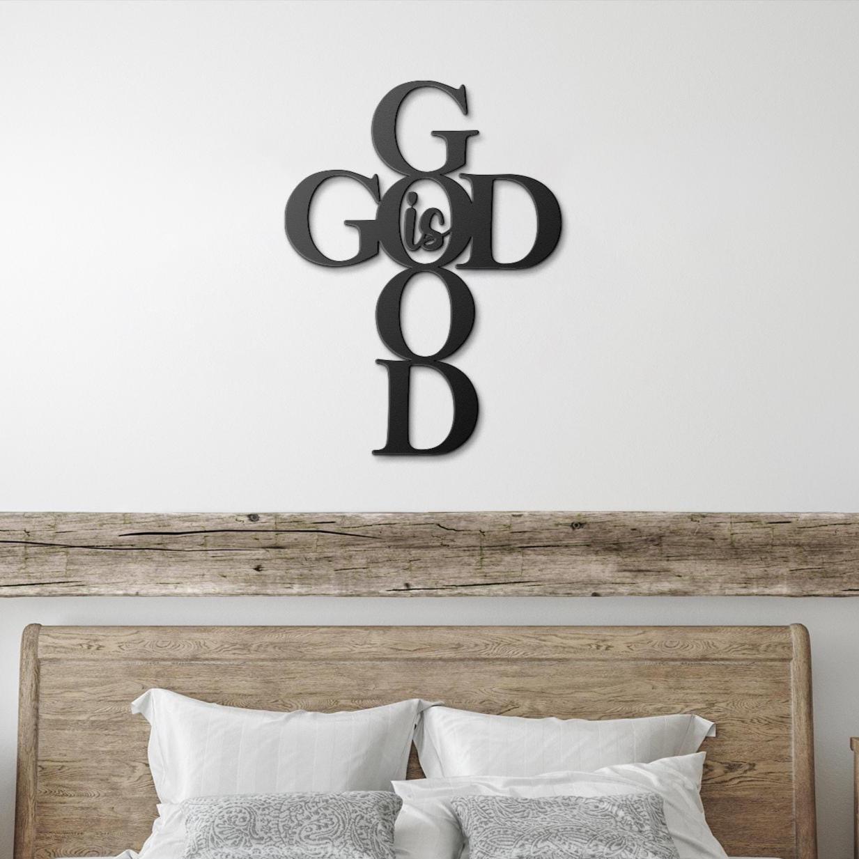 God Is Good Cross: Metal Christian Wall Art Decor