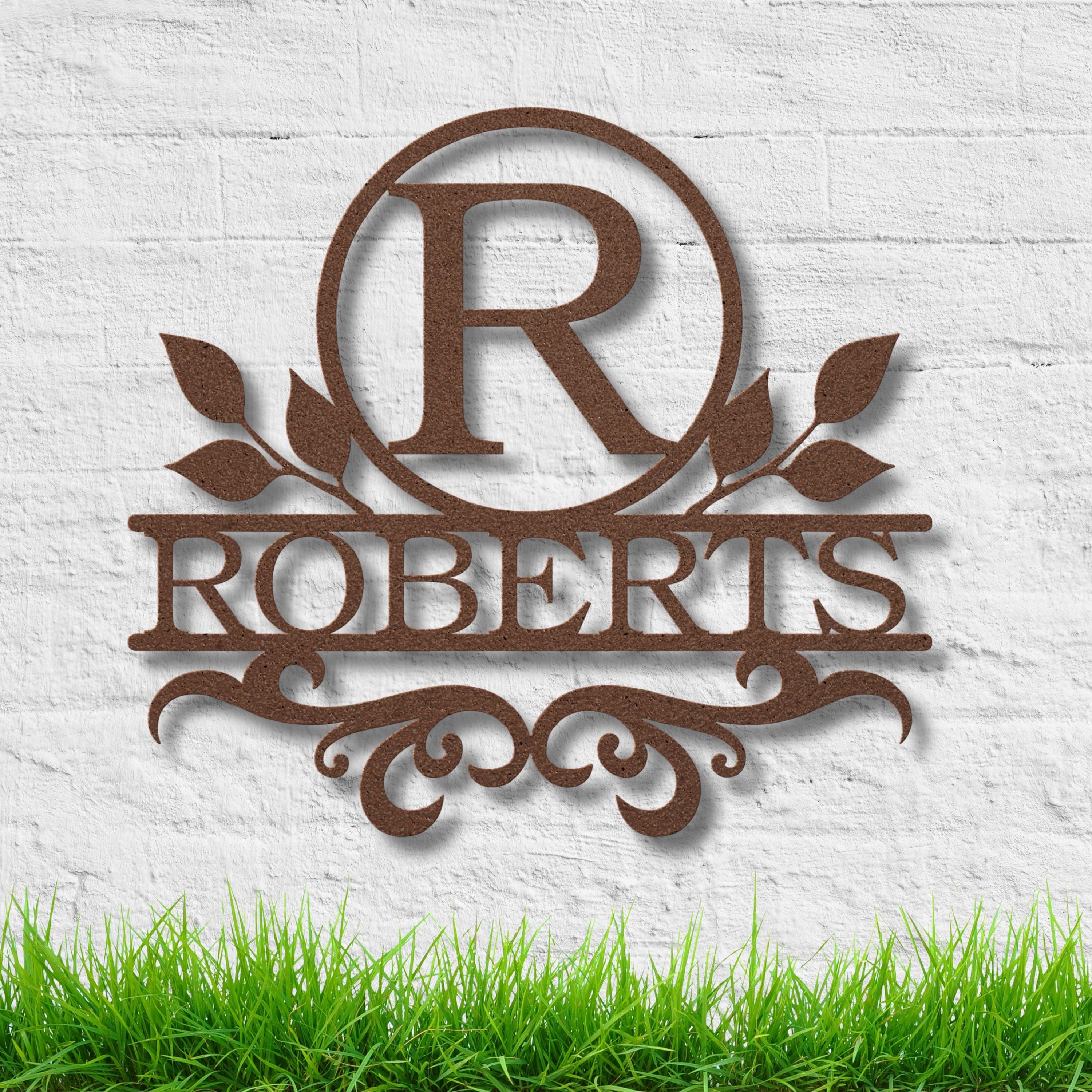 Personalized Metal Family Name Sign | Floral Monogram Door Hanger