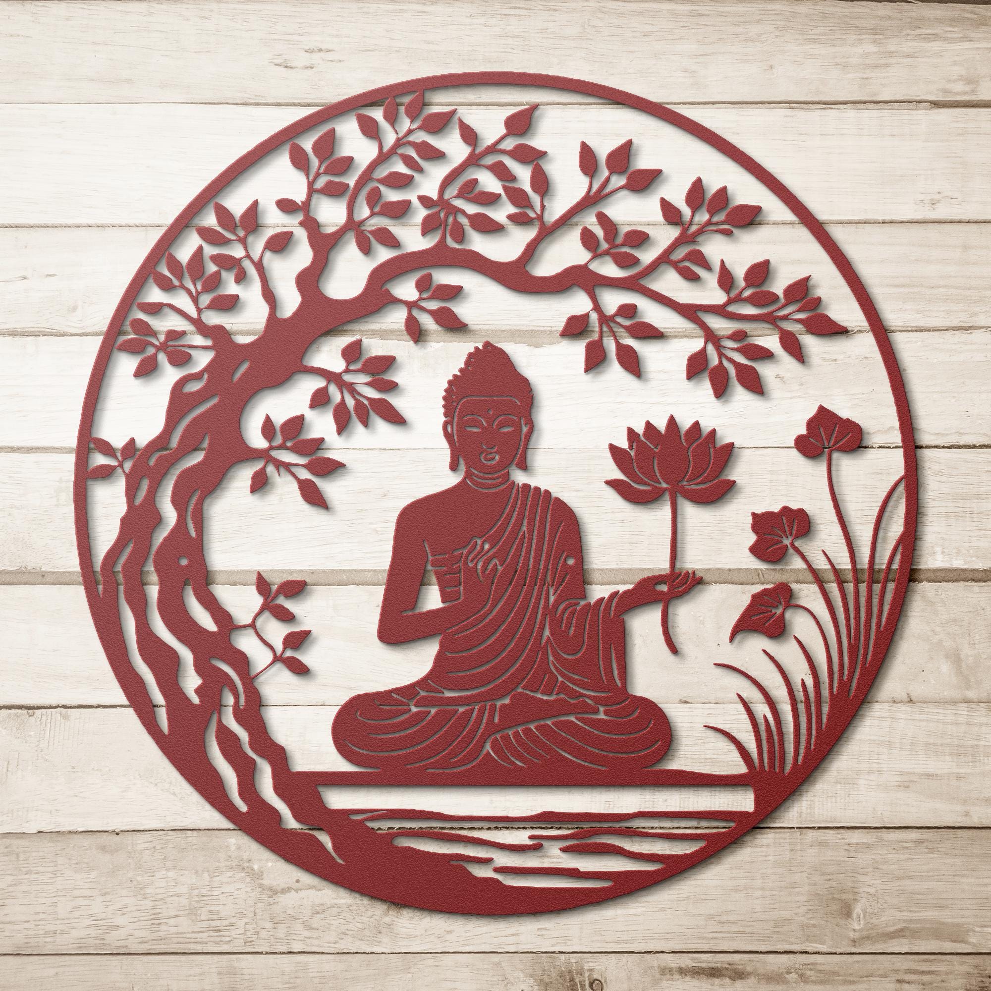 Buddha Lotus Flower Metal Wall Art, Zen Meditation Decor