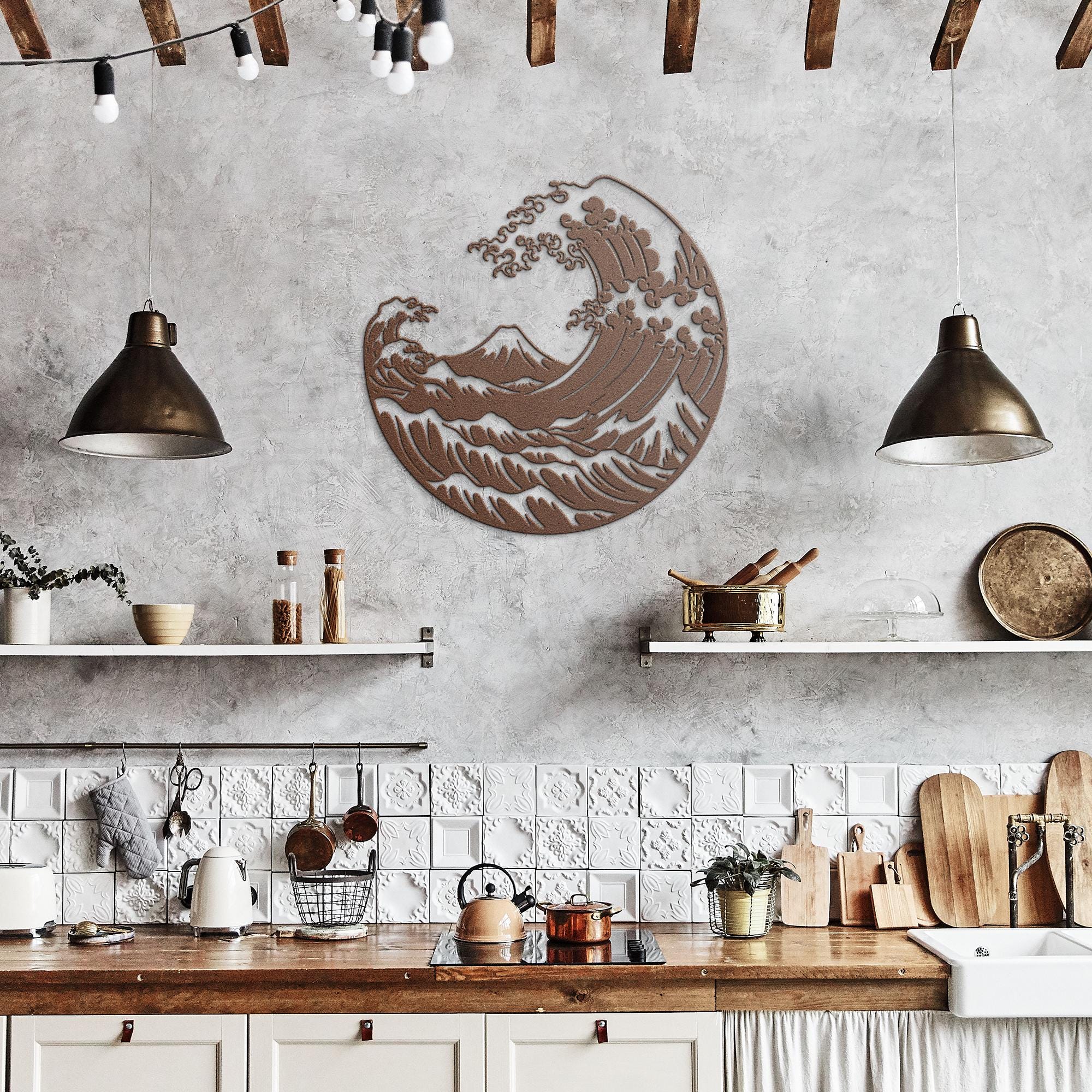 Great Wave Metal Art - Japanese Wall Sign | Circular Ocean Wave Decoration