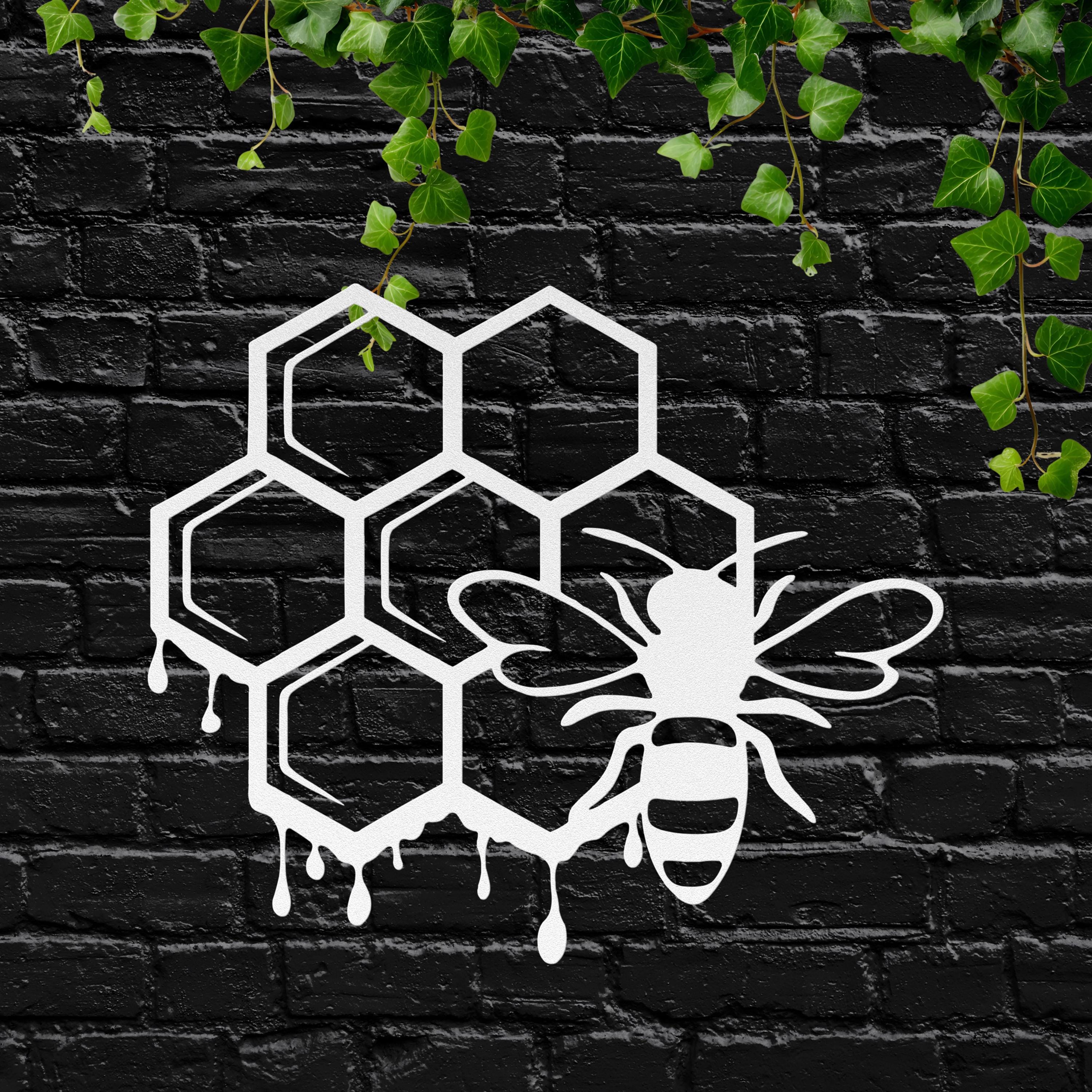 Honeycomb Bee Metal Wall Art, Dripping Honey Sign